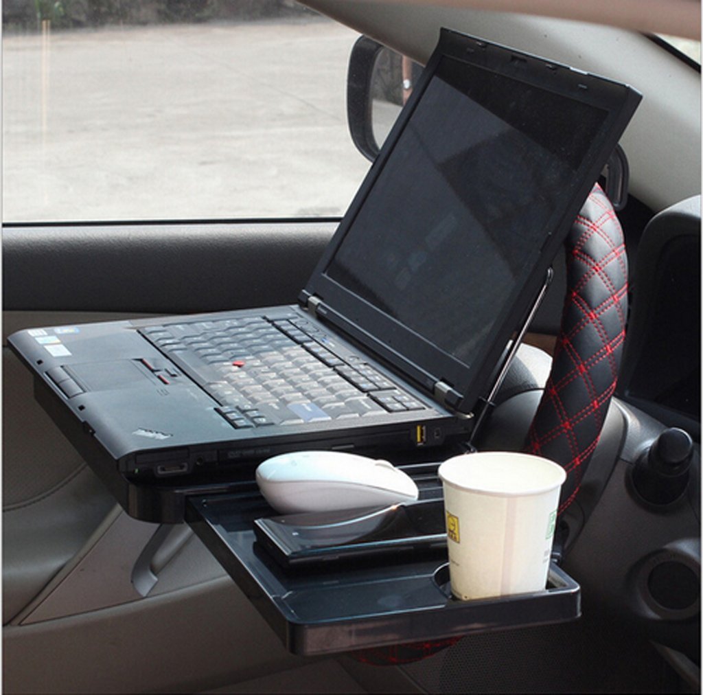 Foldable Car Laptop Stand - Adjustable Steering Wheel Tray for Notebook, Food & Drink Holder - Perfect for Work, Dining & Road Trips in Your Vehicle