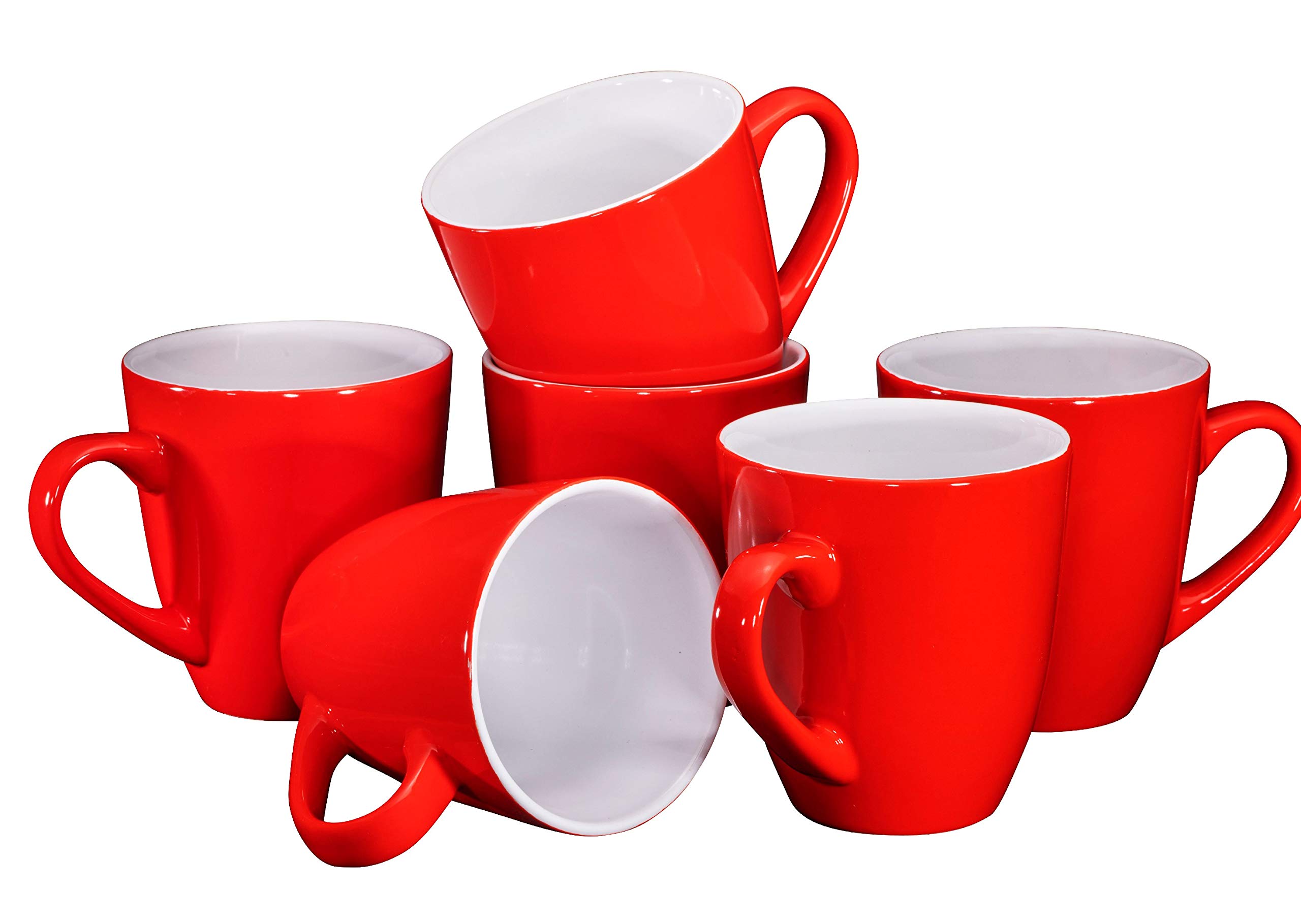 Premium 16oz Ceramic Coffee Mug Set of 6 - Large Restaurant-Grade Mugs for Home, Office & Cafe Use - Durable Dishwasher Safe Red Coffee Cups - Perfect for Hot Beverages, Tea & Breakfast Drinks