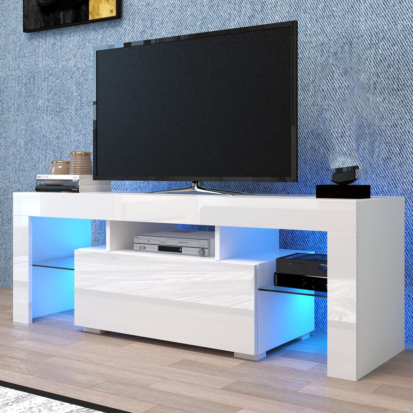 LXILUV 55-inch TV Stand with LED Lights - Modern Entertainment Center for Flat Screen TVs up to 55