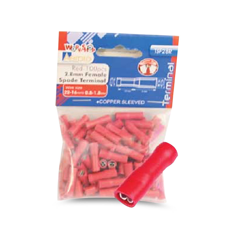 Aerpro TSM28R 2.8mm Male Spade Terminal Connector - Red - for Automotive, Marine & Electrical Wiring Applications