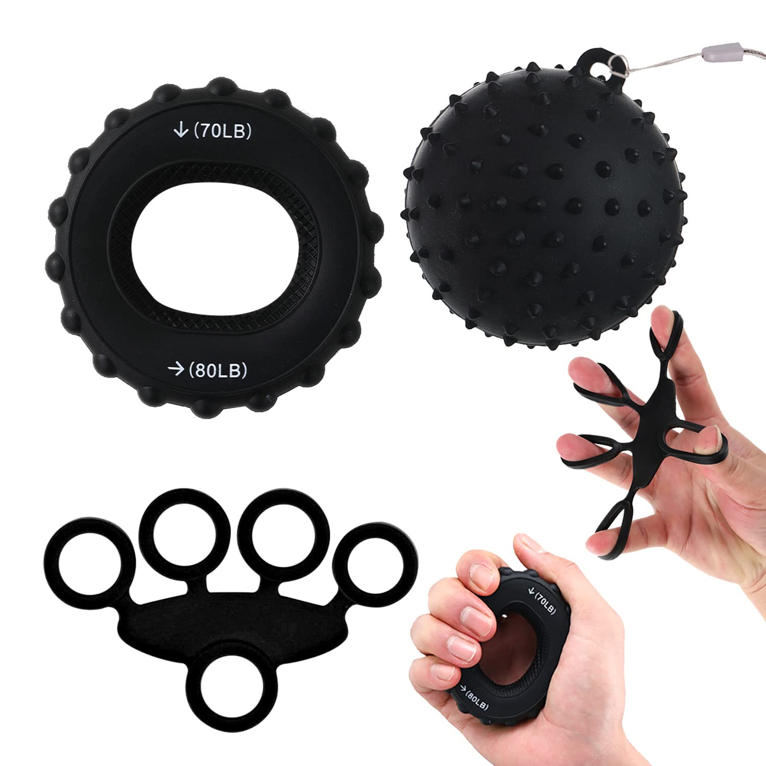 Finger Grip Strength Trainer Set - 3-Piece Hand Exercise Kit with Resistance Balls, Grip Rings & Finger Stretcher | Hand Therapy for Arthritis, Carpal Tunnel & Wrist Pain Relief | Perfect for Office Workers, Musicians & Physical Therapy