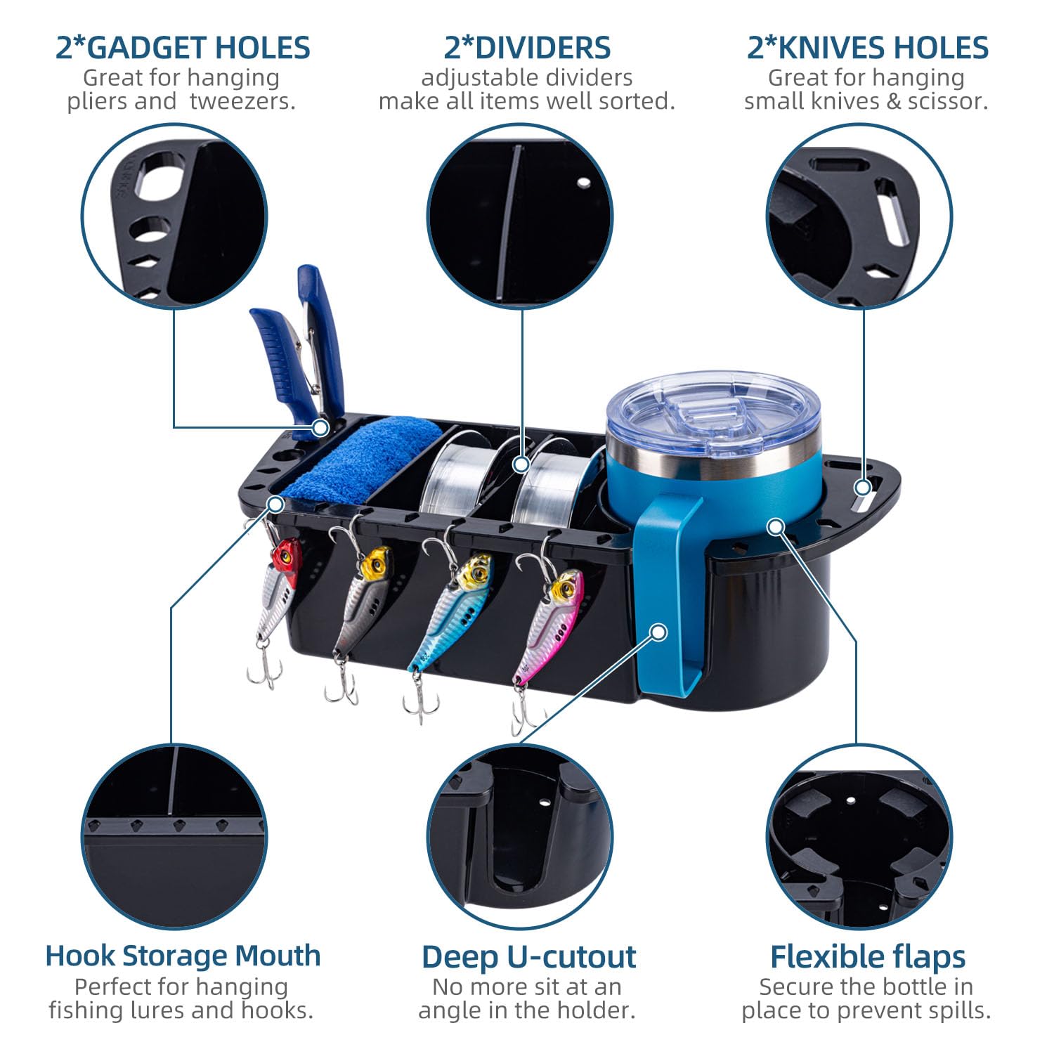 **Boat Cup Holder & Organizer - Multifunctional Storage Caddy for Kayak, Pontoon, Bass & Jon Boats - Fishing Tool & Accessory Holder | Perfect for Fishing Trips & Marine Adventures**