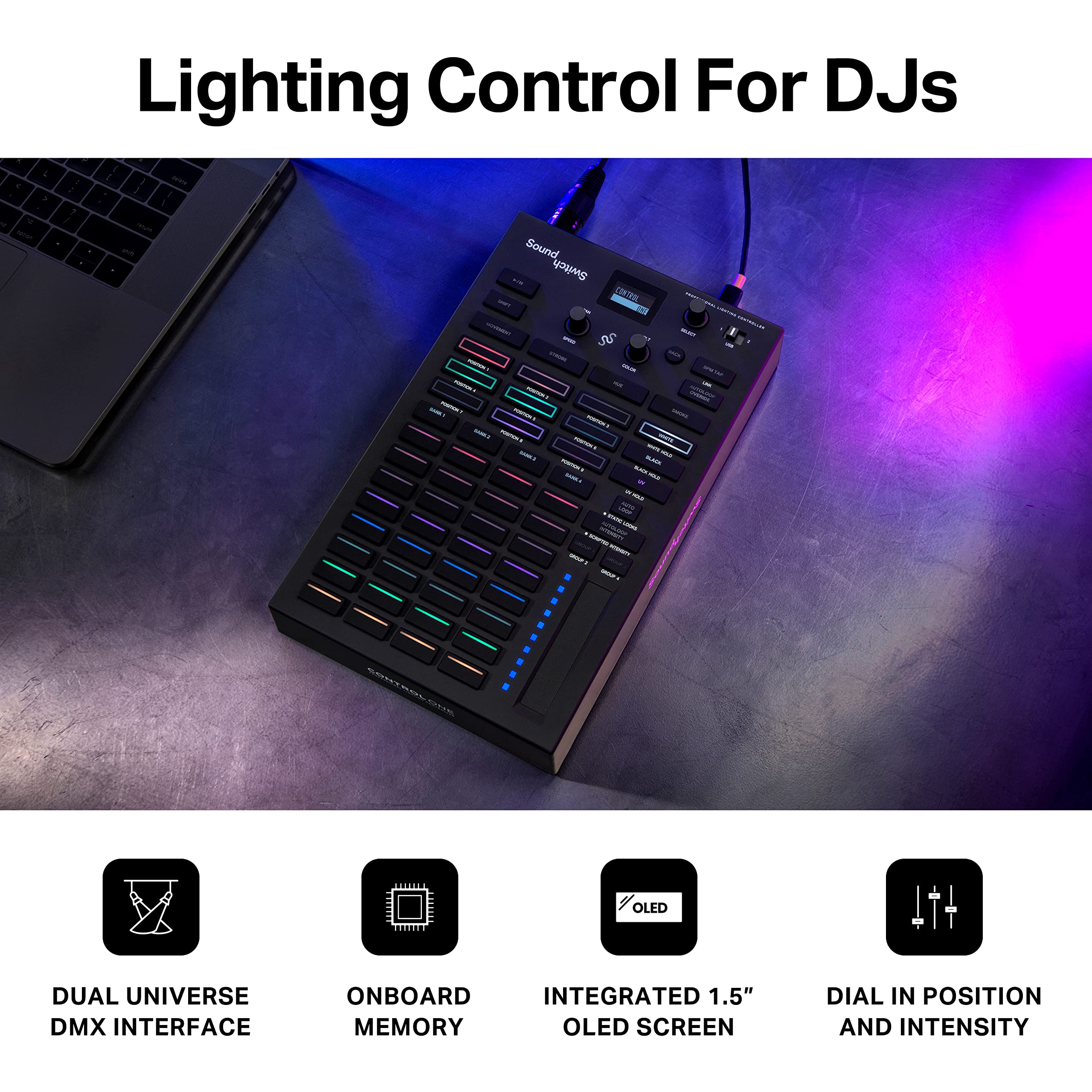 SoundSwitch Control One – Professional DMX DJ Lighting Controller with 3-Month Software License | DMX & Philips Hue Compatible | Perfect for Clubs, Stages & Home DJ Setups