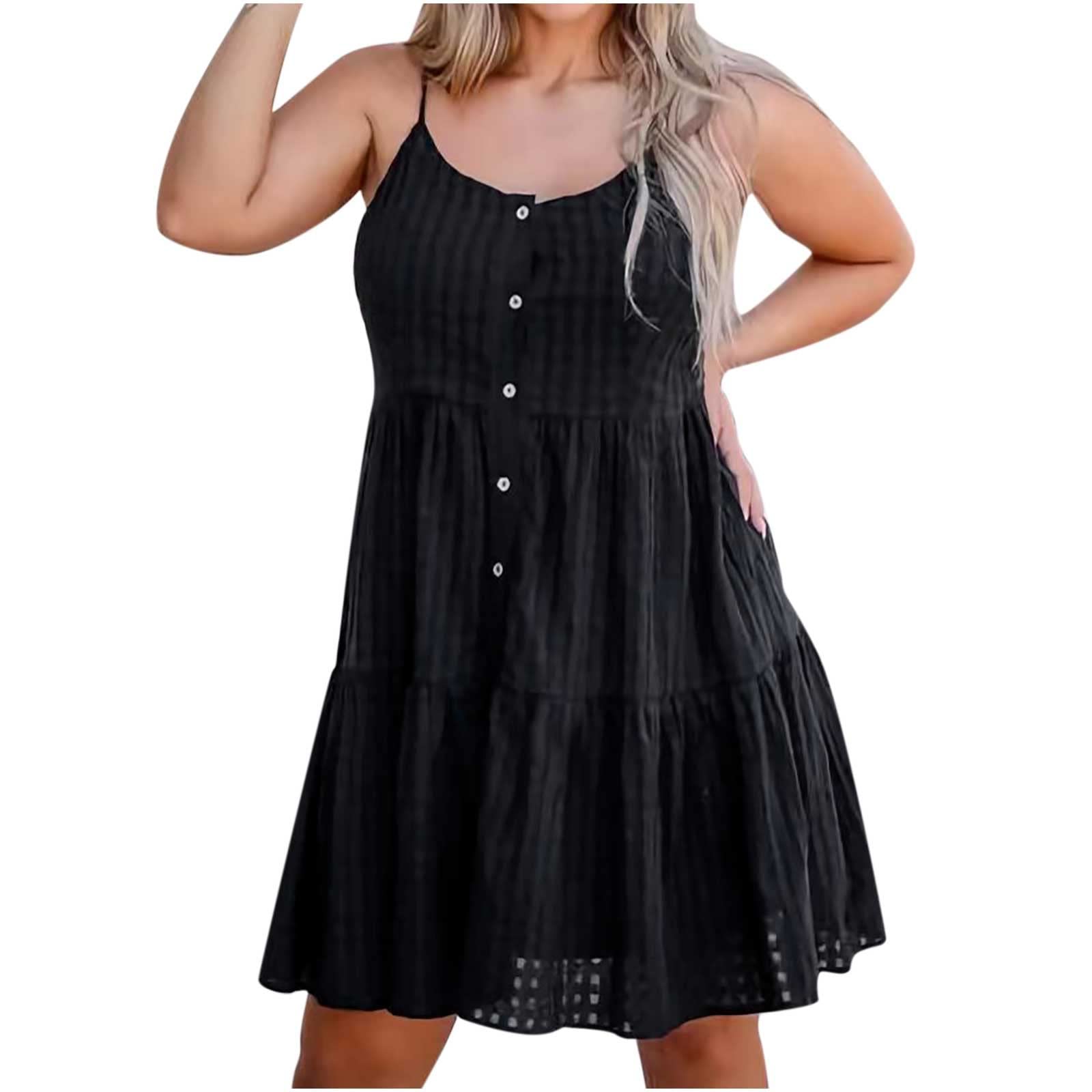 Women's Summer Dresses 2023 - Black Plaid Button Cardigan & Chiffon Suspender Dress | Casual Outfits for Beach, Party & Date Night