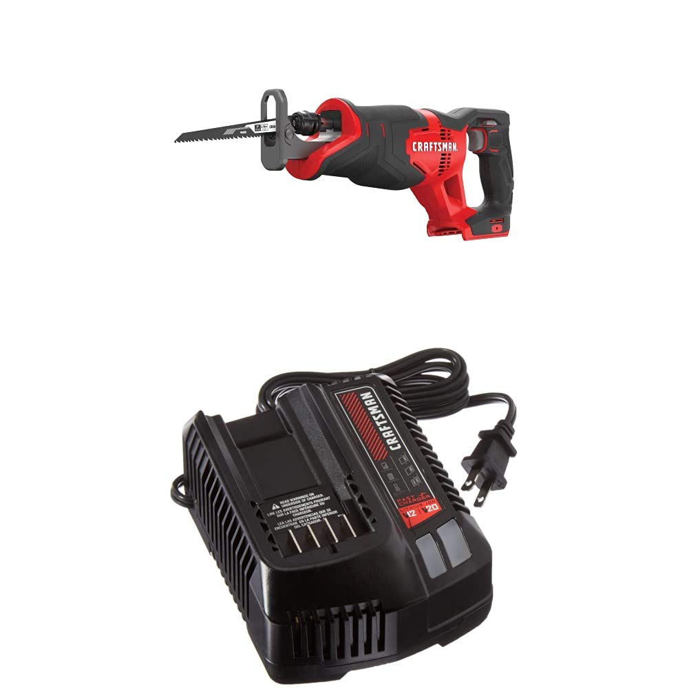 CRAFTSMAN V20 Cordless Reciprocating Saw with Fast Charger (CMCS300B & CMCB104) - Battery Sold Separately | Ideal for DIY Projects, Woodworking, and Home Renovations