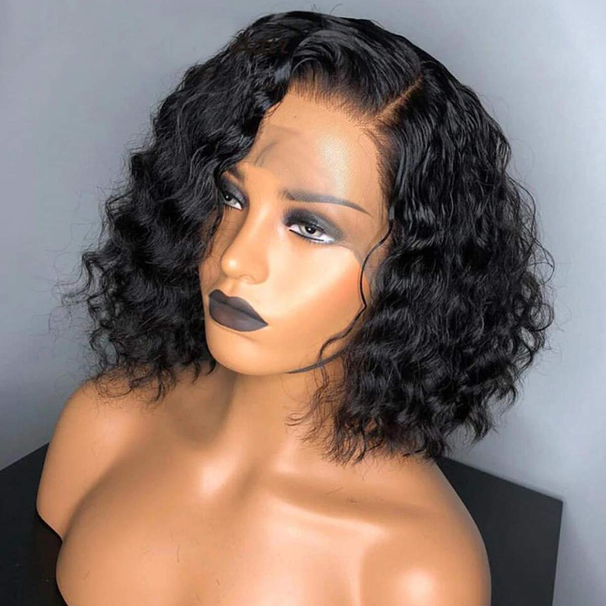 360 Kinky Curly Brazilian Human Hair Wig 10A Short Bob Wigs for Black Women with Baby Hair - 360 Lace Frontal Wig, Natural Color, Small Cap, 10