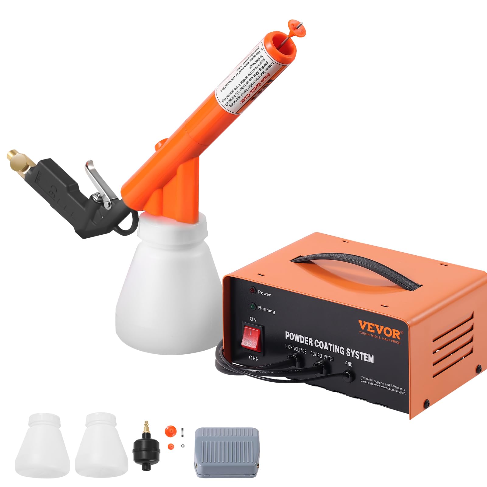 VEVOR 50KV Electrostatic Powder Coating System Kit with Spray Gun, Foot Switch, Nozzles & Powder Cups - Professional Powder Coating Equipment for DIY Home Projects & Commercial Metal Coating Applications (Great for Automotive Parts, Furniture, Bikes & Industrial Components)