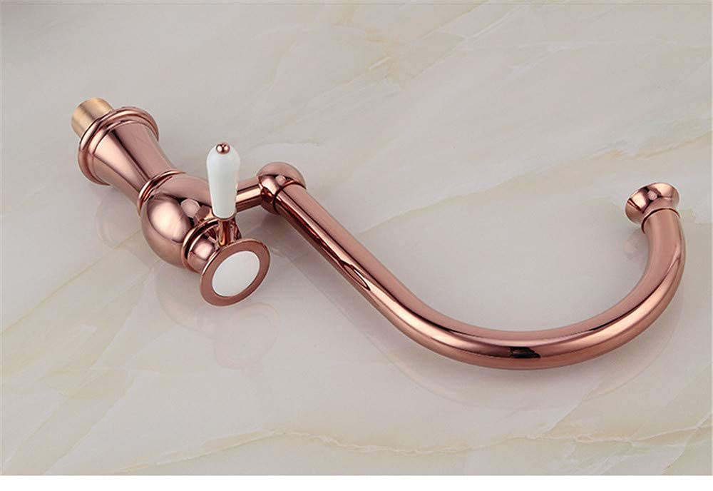 Red Bronze Kitchen Sink Faucet - Single Hole Rotary Hot and Cold Water Mixer for Washbasin, Perfect for Modern Households and Compact Kitchens