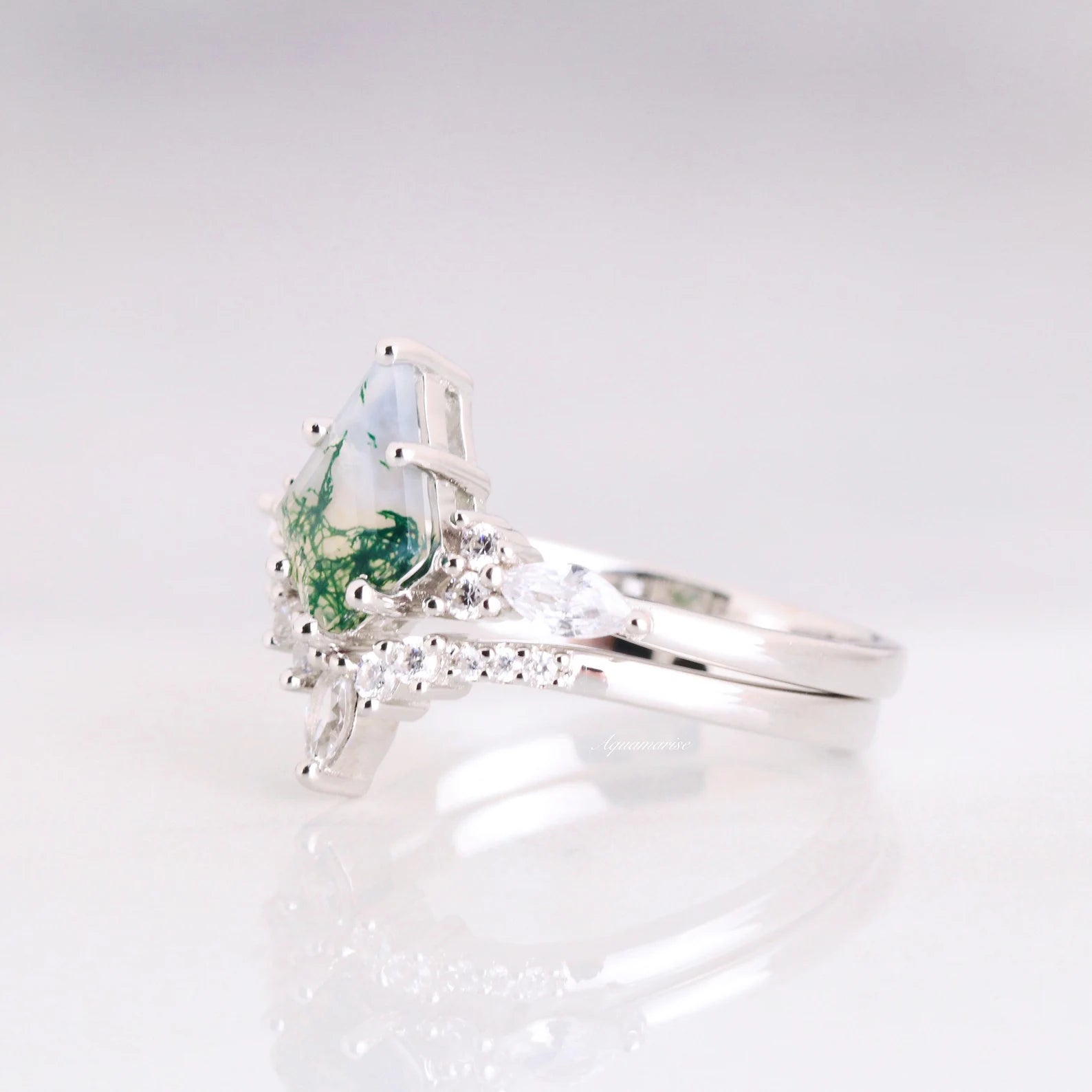 Skye Kite™ Green Moss Agate Couple Rings - Matching Promise Rings for Women & Men - Perfect for Anniversaries, Engagements & Romantic Gifts