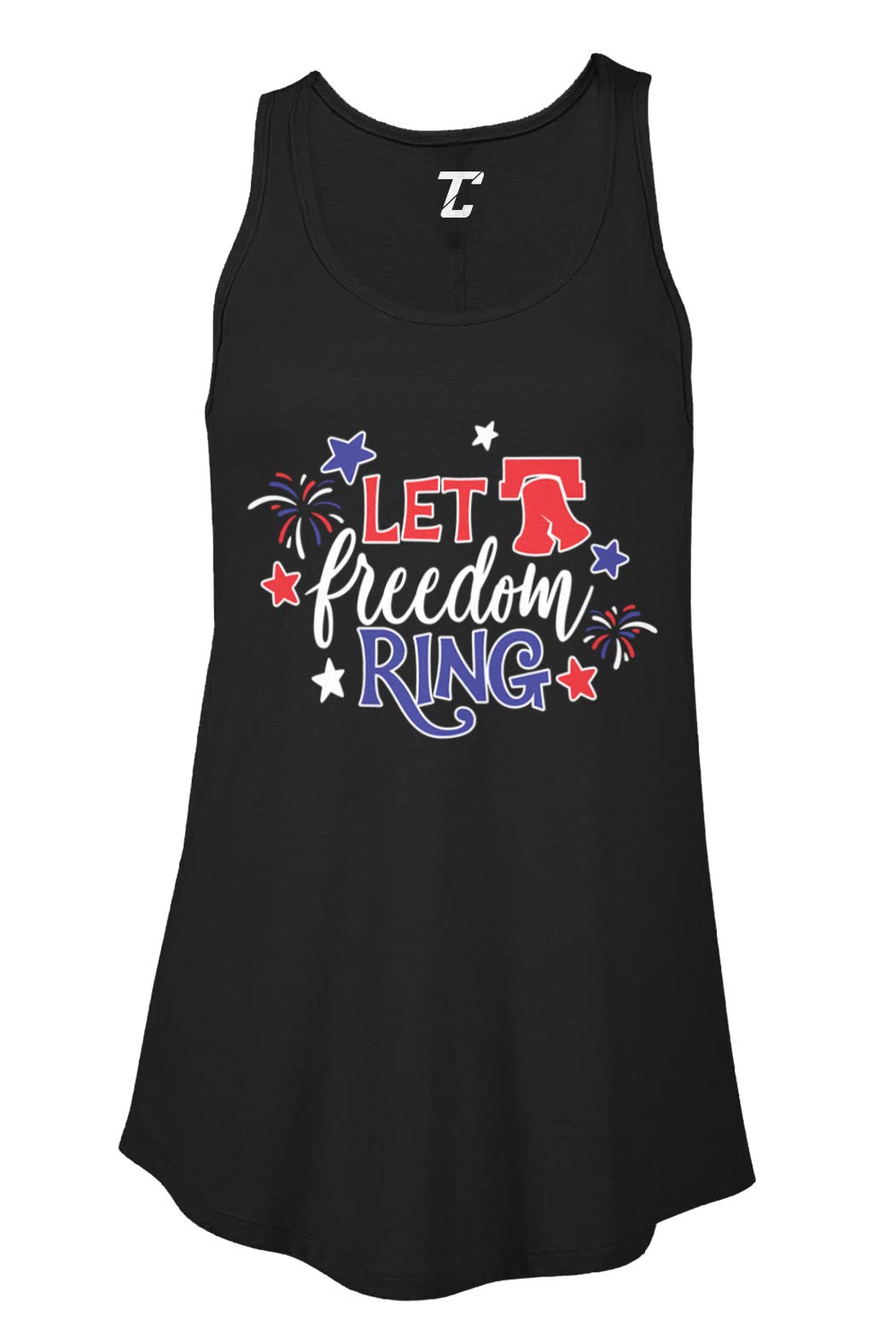 Liberty Bell USA Women's Flowy Tank Top - Patriotic American Flag Design - Comfortable Casual Wear for 4th of July, Independence Day & Summer Outfits