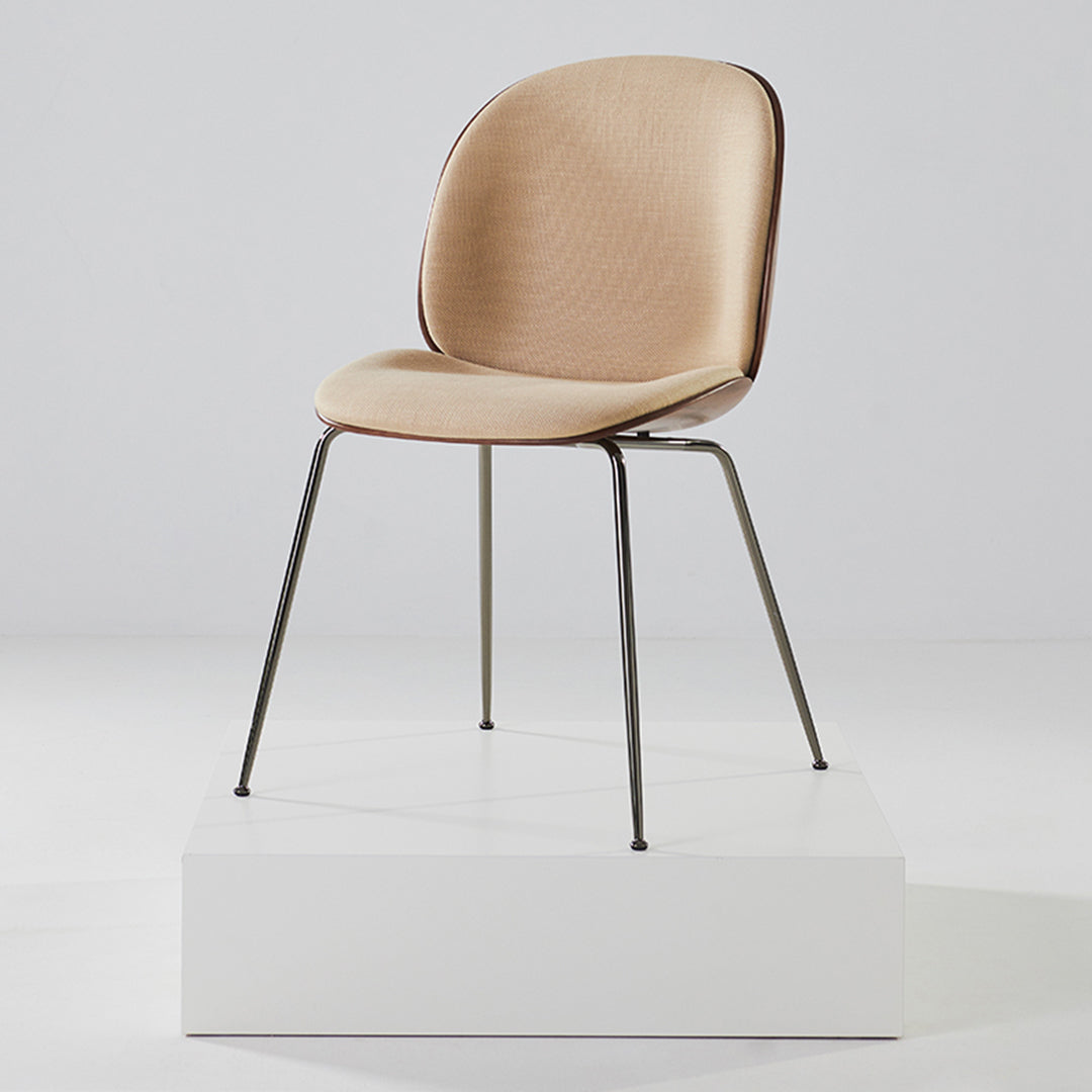 Modern Beetle Dining Chair with Front Upholstery & Conic Base - 3D Veneer Shell Design for Kitchen, Dining Room, or Office Space