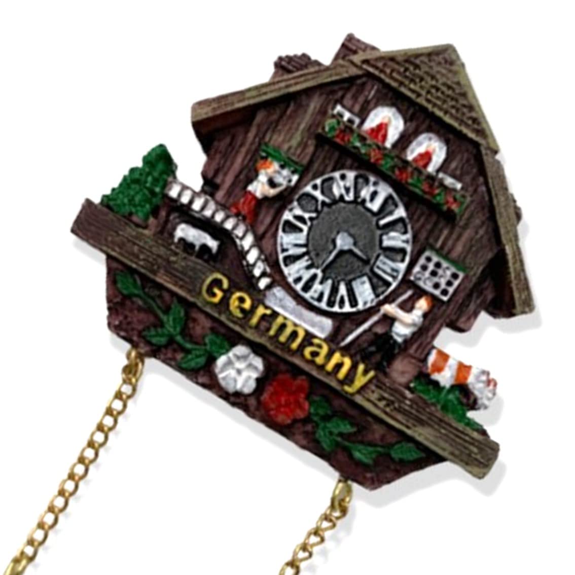 Authentic German Cuckoo Clock Pine Cones 3D Scenery Refrigerator Magnet & Frankfurt World Applique Patch Set - Perfect Travel Souvenir, Fridge Decor & Denim Jacket Embellishment for Home, Office or Gift