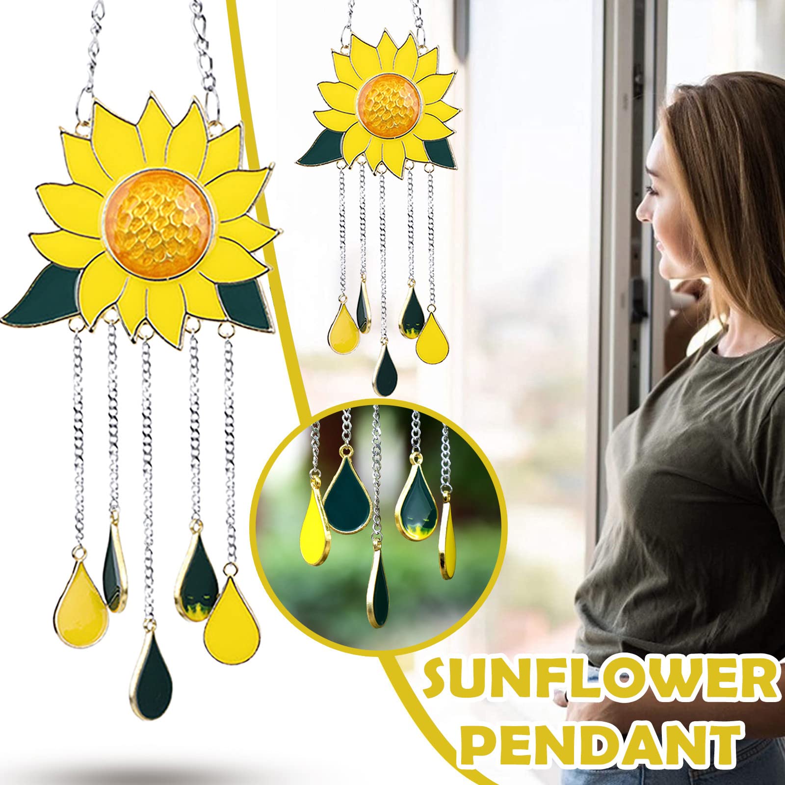 KSHQU Handmade Sunflower Wind Chime Pendant - Boho Room Decor for Living Room, Bedroom, Nursery & Outdoor Garden - Perfect Home Decor Gift for Housewarming, Birthday & Relaxation