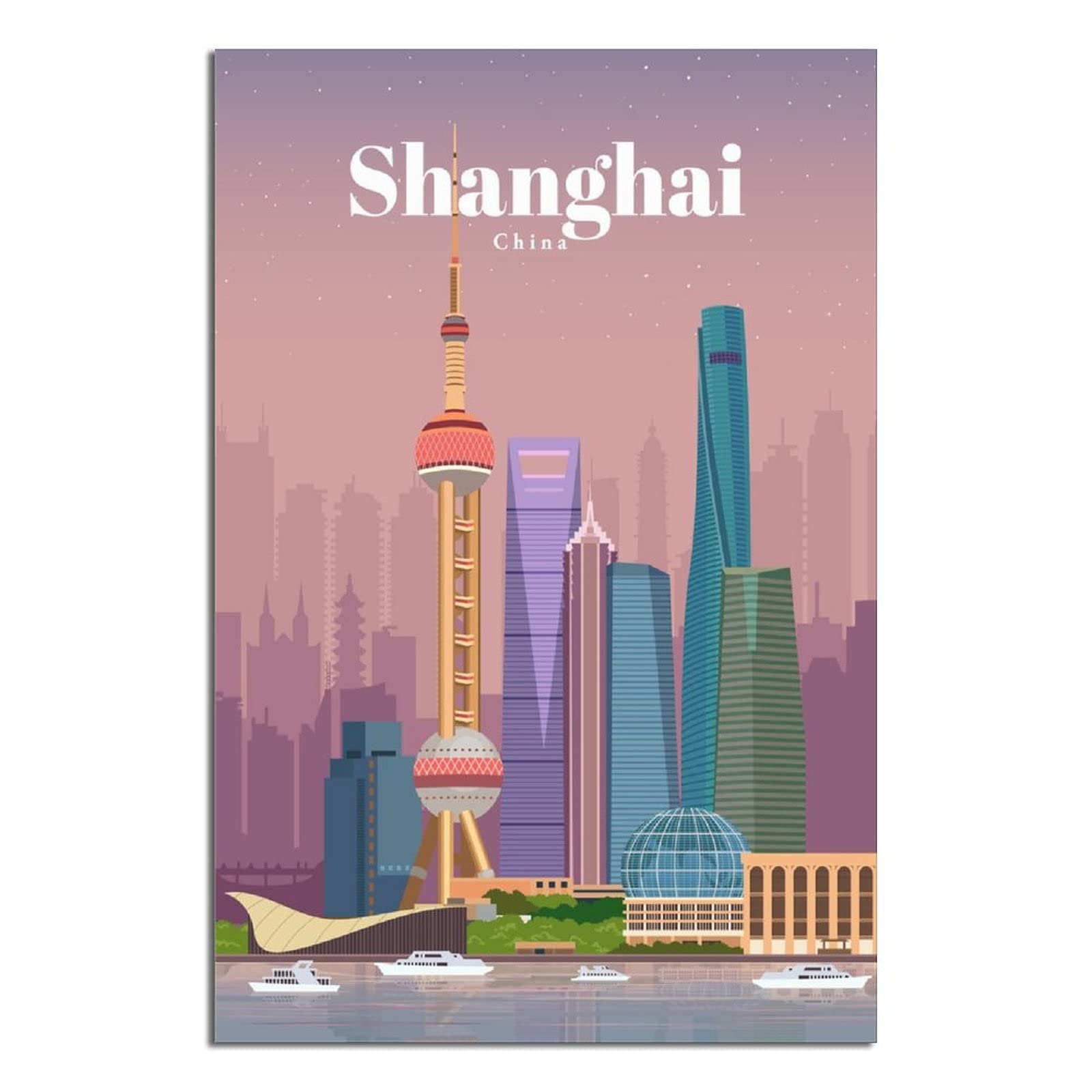 Vintage Shanghai Oriental Pearl Tower Canvas Wall Art - Chinese Travel Poster Painting for Living Room, Bedroom, Office Decor - Perfect Gift for Birthday & Home Decoration | Ideal for Asian-Themed Interiors & Travel Lovers
