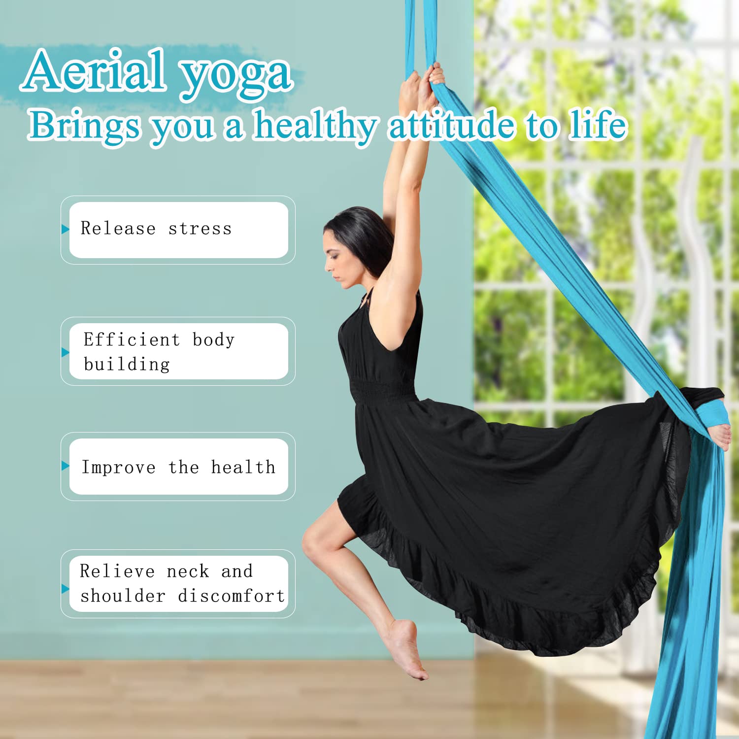 IONTACH 9-Yard Aerial Silks Yoga Swing Set - Low-Stretch Fabric Hammock Kit for Beginners with Full Accessories | Perfect for Home Yoga, Dance Training & Aerial Fitness Practice