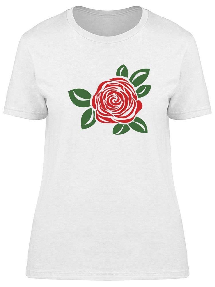 Smartprints Women's Rose Red & Green Leaves Graphic T-Shirt - Casual Fashion Tee for Everyday Wear, Street Style, and Summer Outfits