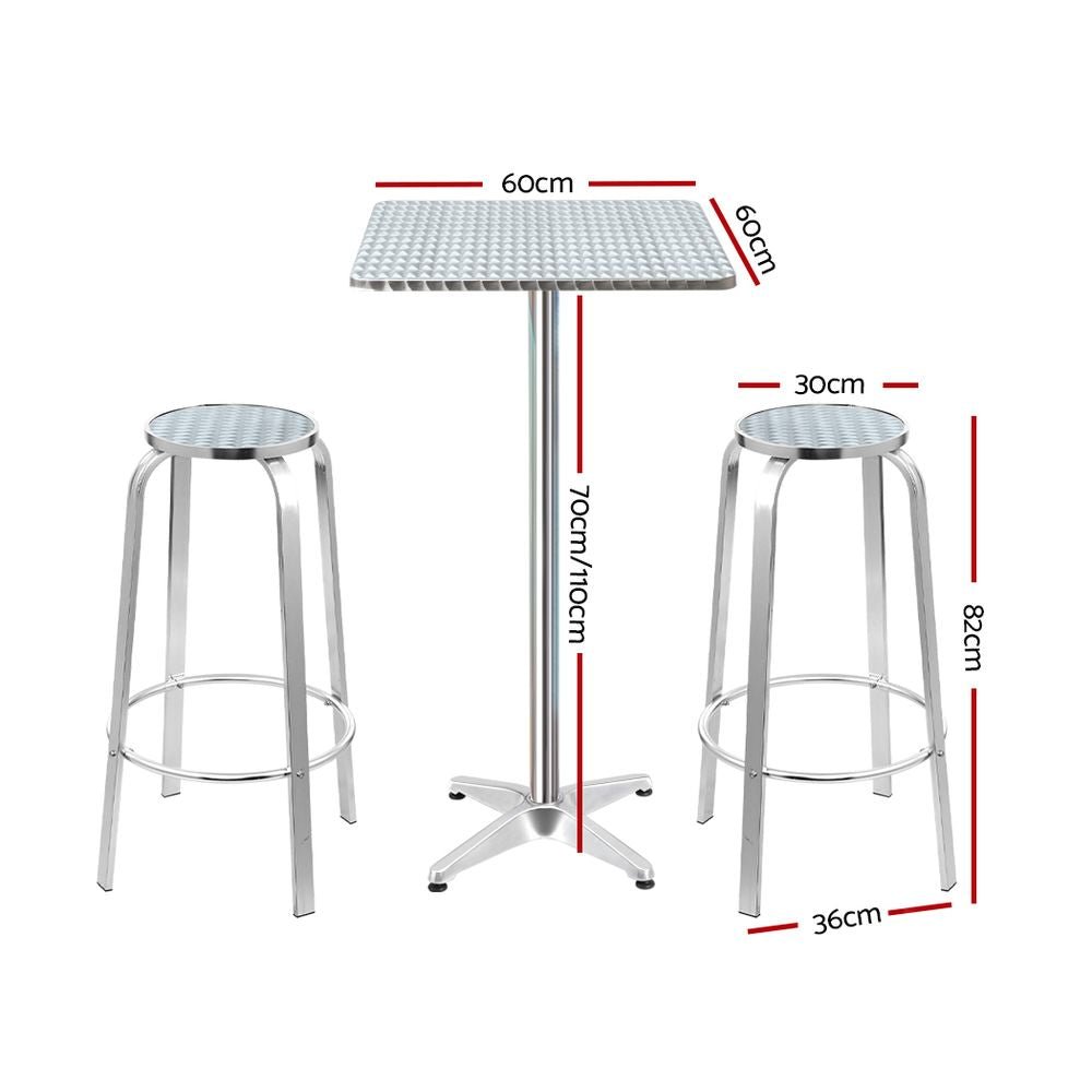 3-Piece Outdoor Bar Set with Adjustable Square Bistro Table and Stools - Perfect for Patio, Garden, and Cafe Dining