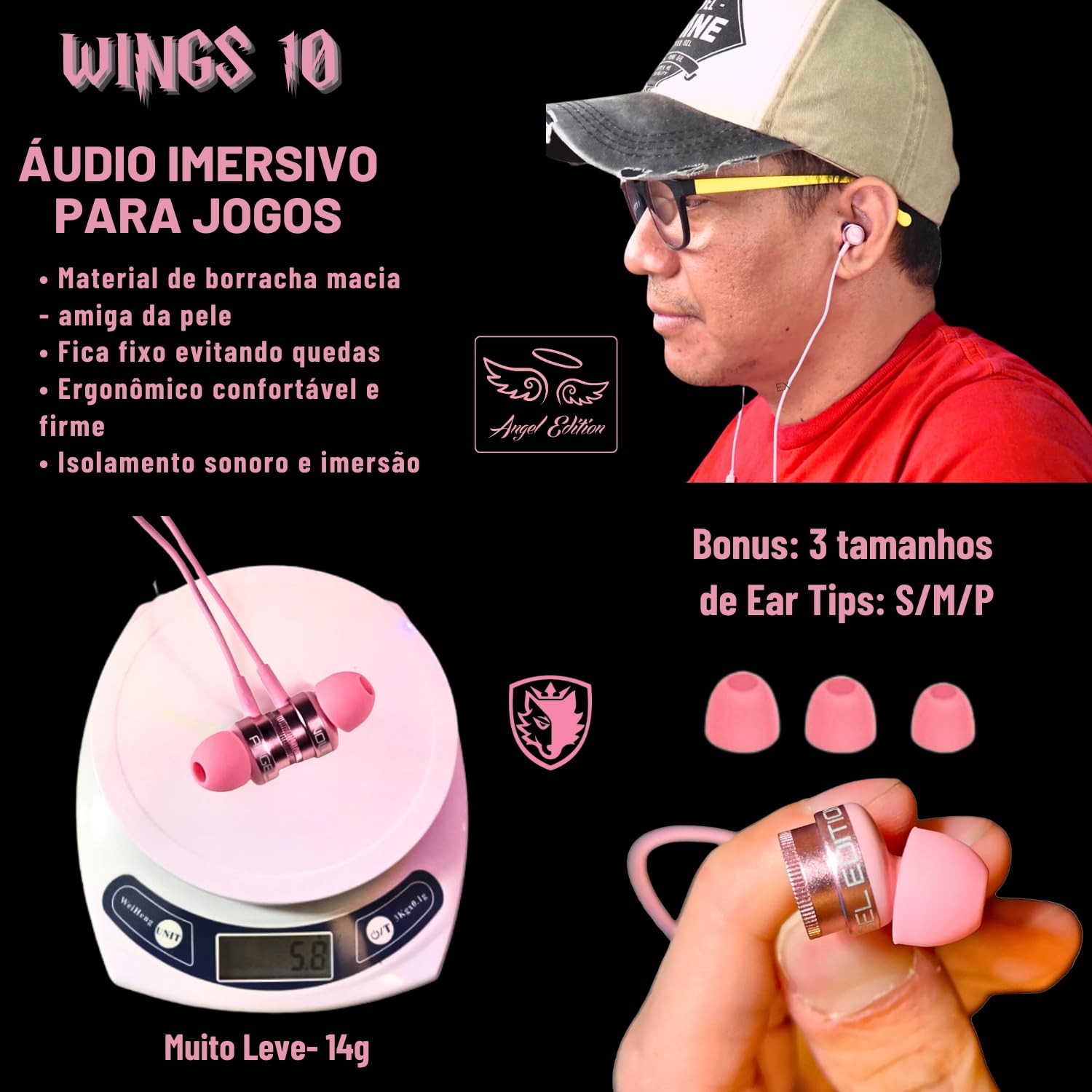SADES Wings 10 SA-610 Gaming Headset with Microphone - Pink Wireless Over-Ear Headphones for PC, PS4, PS5, Xbox - Noise Cancelling for Streaming, Online Classes & Work from Home