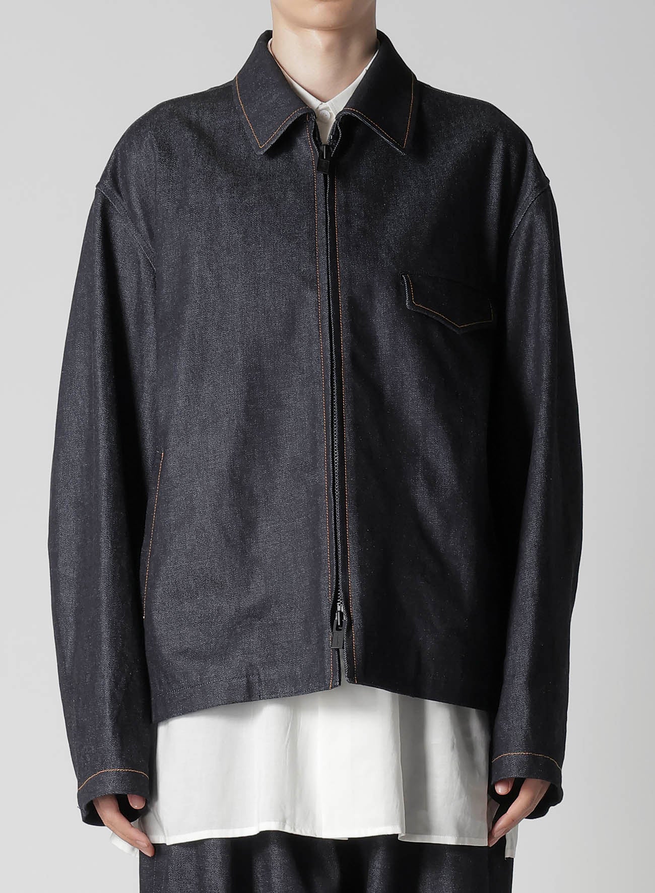 13oz Uneven Yarn Denim Blouson with Collar Combi - Stylish Casual Jacket for Men & Women - Perfect for Everyday Wear, Street Fashion & Layering