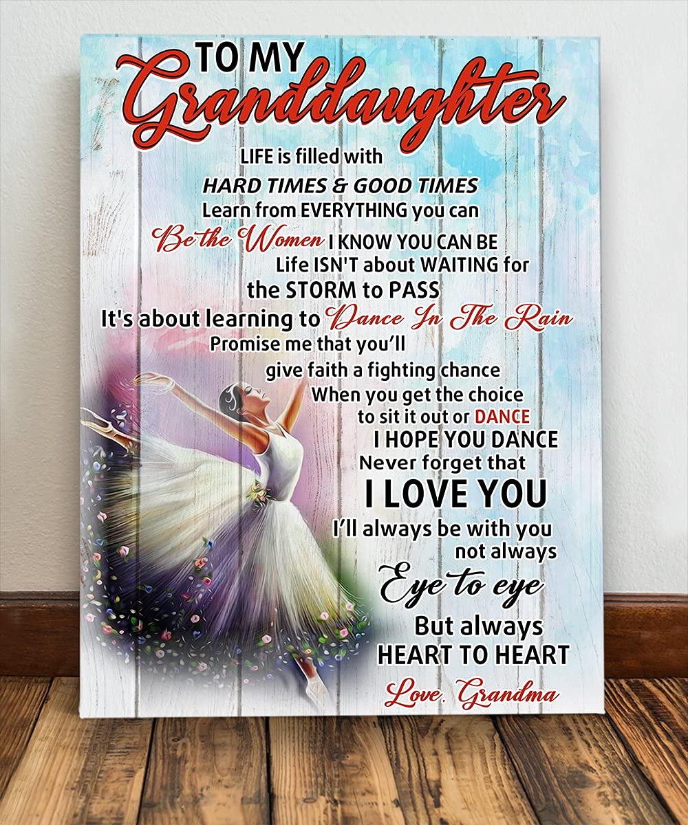 Personalized 'Dance in The Rain' Meaningful Gift for Granddaughter from Grandma - Unframed Poster or Framed Canvas - Perfect for Anniversary, Birthday & Special Occasions - Inspirational Wall Decor for Bedroom, Nursery & Living Room
