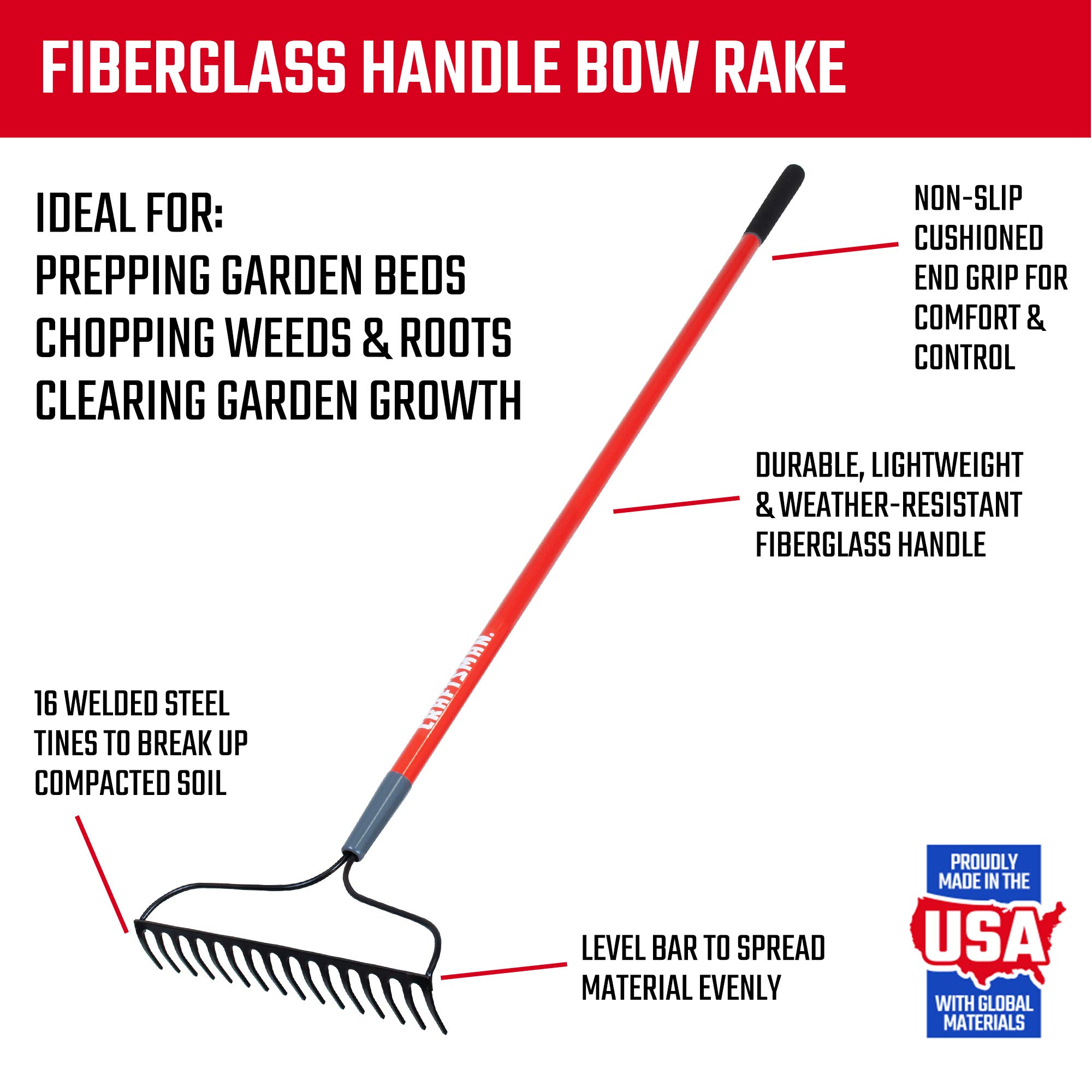 **CRAFTSMAN 2-Piece Garden Tool Set with Transfer Shovel & Bow Rake - Fiberglass Handles & Cushion Grips for Landscaping, Gardening, Yard Work - Perfect for Lawn Care, Planting & Outdoor Maintenance**