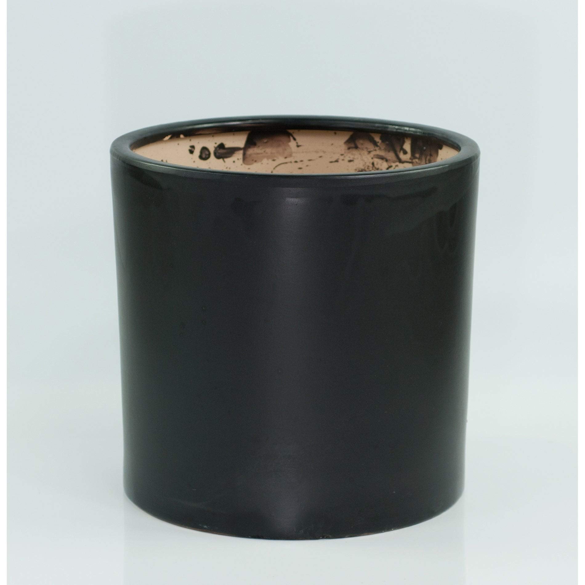 Mid Century Modern Large Black Ceramic Cylinder Planter - Handmade Round Flower Pot for Indoor Plants, Succulents & Home Decor