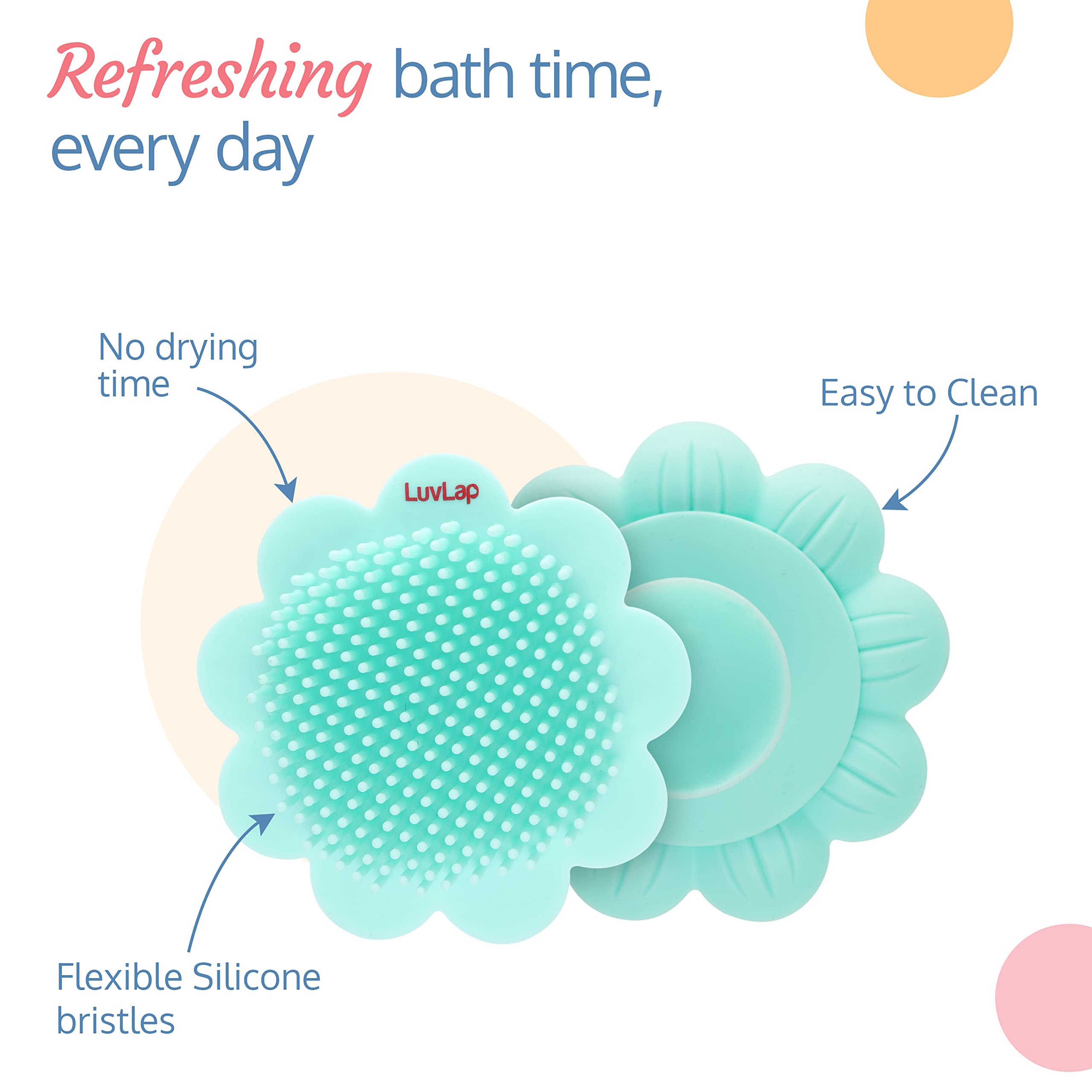 LuvLap Baby Silicone Shower Brush - Gentle Bath Scrubber & Loofah for Newborns & Infants | Exfoliating Scalp & Body Massager | Soft Silicone Bath Brush for Sensitive Skin (Green) | Perfect for Baby Bath Time & Spa-Like Care