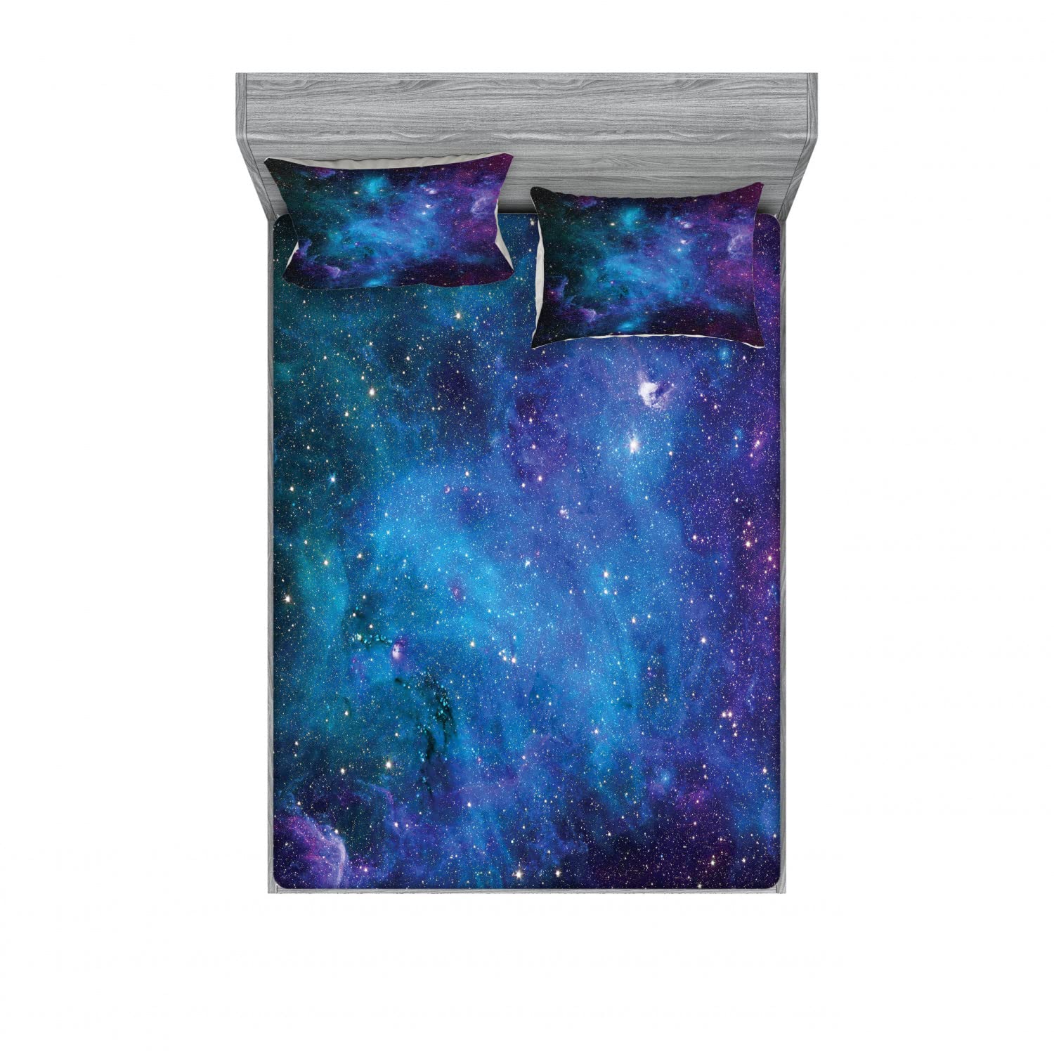 Ambesonne Galaxy Stars in Space 2-Pack King Size Fitted Sheet Set with 4 Pillow Shams - Navy Purple Cosmic Bedding for Astronomy Lovers - Perfect for Themed Bedrooms, Dorm Decor, and Gift Giving