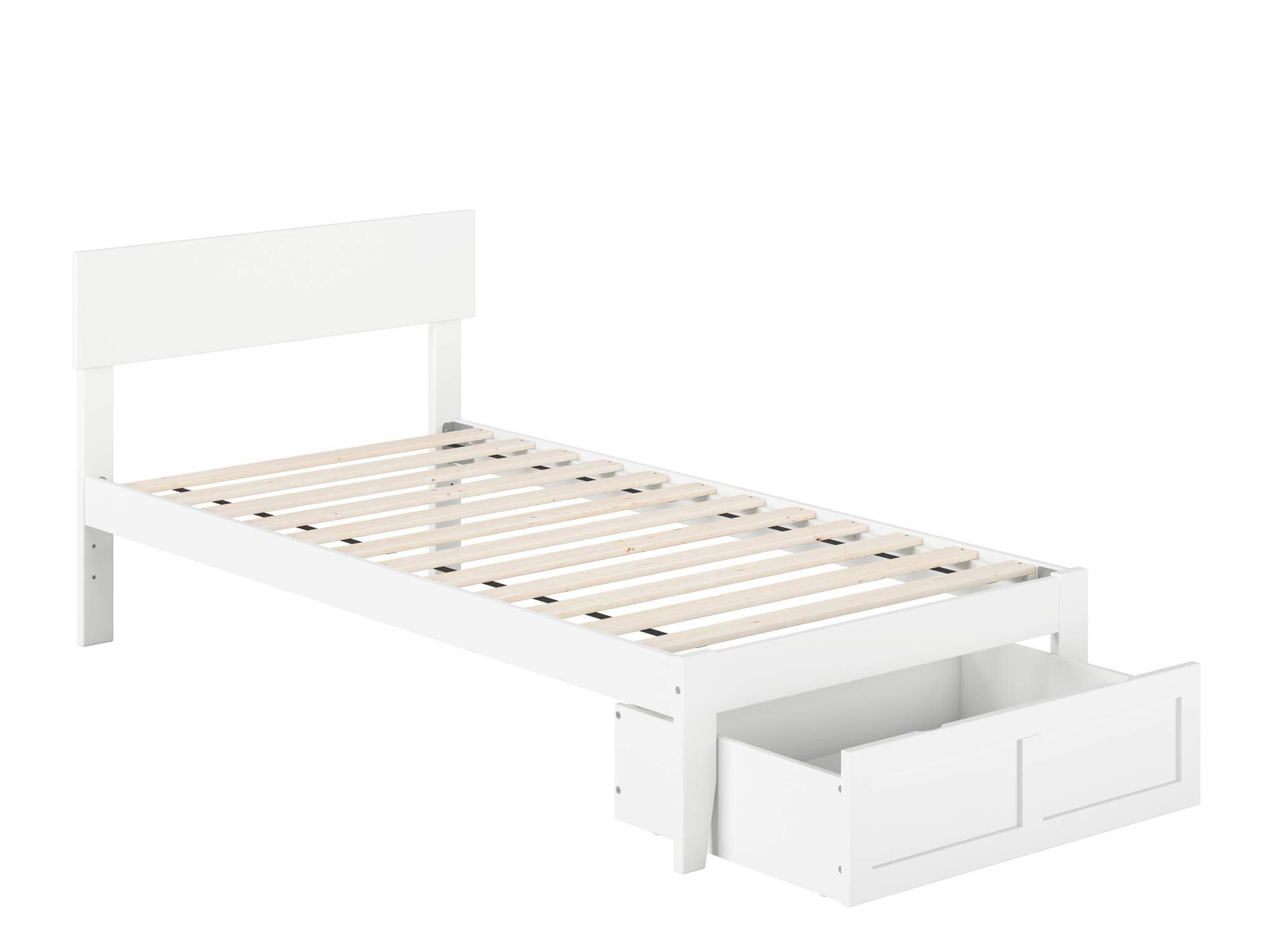 AFI Boston White Twin Size Platform Bed with Storage Drawer - Perfect for Small Bedrooms, Kids Rooms & Dormitories