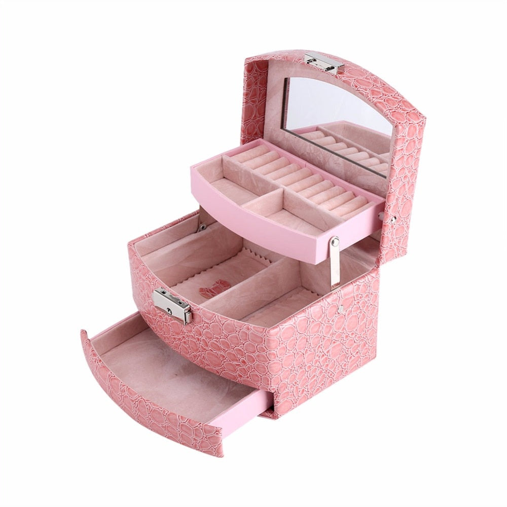 3 Layer Leather Jewelry Box & Makeup Organizer - Elegant Storage Case for Women's Cosmetics, Jewelry & Accessories | Perfect for Travel, Gifting & Home Organization