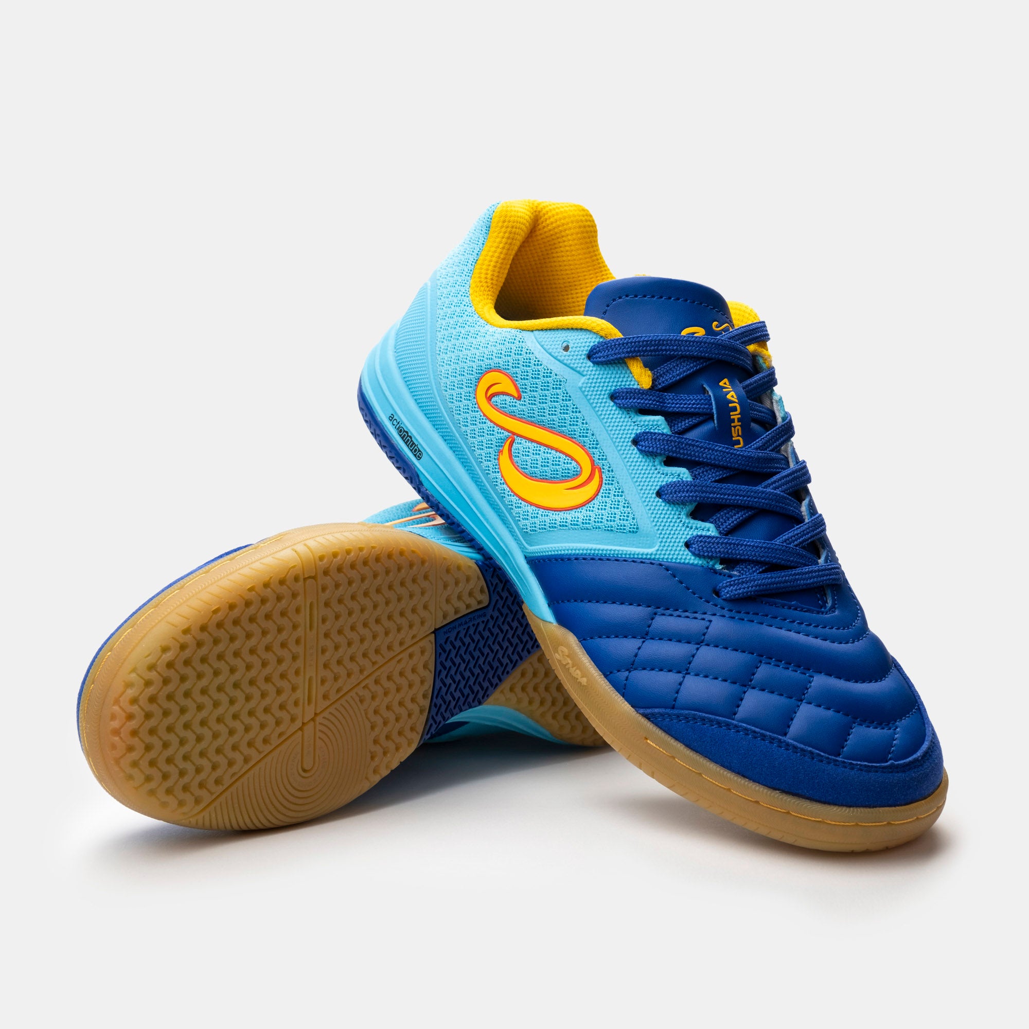 Senda Athletics USHUAIA Club 2.0 Futsal Soccer Shoes for Men & Women - Lightweight Indoor Football Cleats with Non-Marking Sole in Blue/Yellow - Perfect for Futsal, Indoor Soccer, and Court Sports