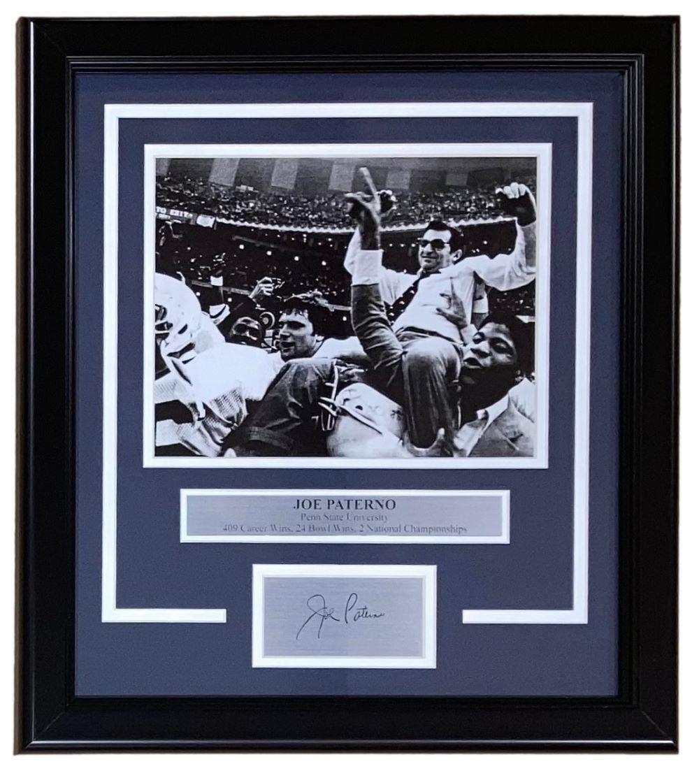 Joe Paterno Framed 8x10 Penn State Football Photo with Laser Engraved Autograph - Perfect for Penn State Fans, Sports Memorabilia Collectors, and Man Cave Decor