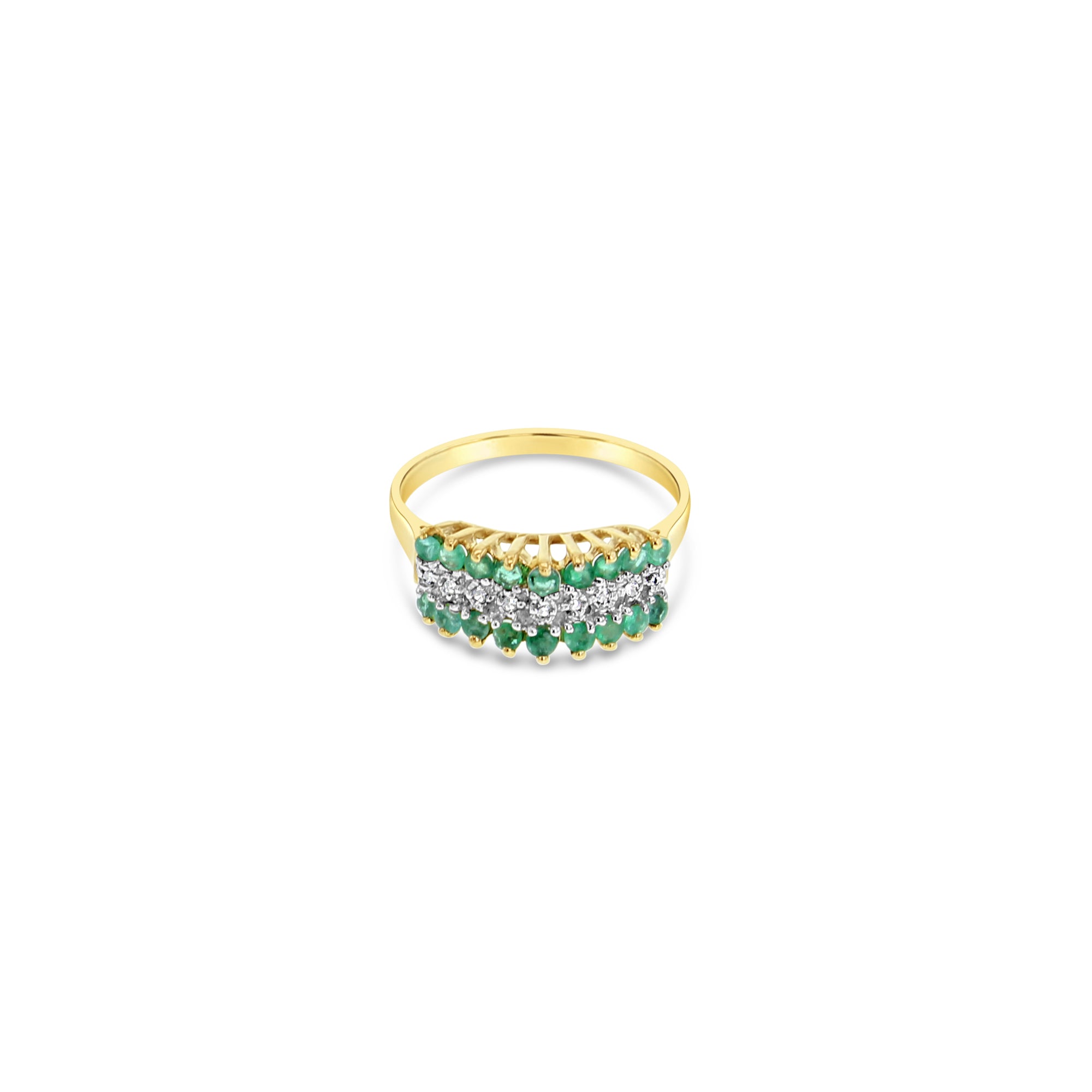 10K Yellow Gold Emerald & Diamond Cocktail Ring for Women - Elegant Evening Party & Wedding Jewelry Gift