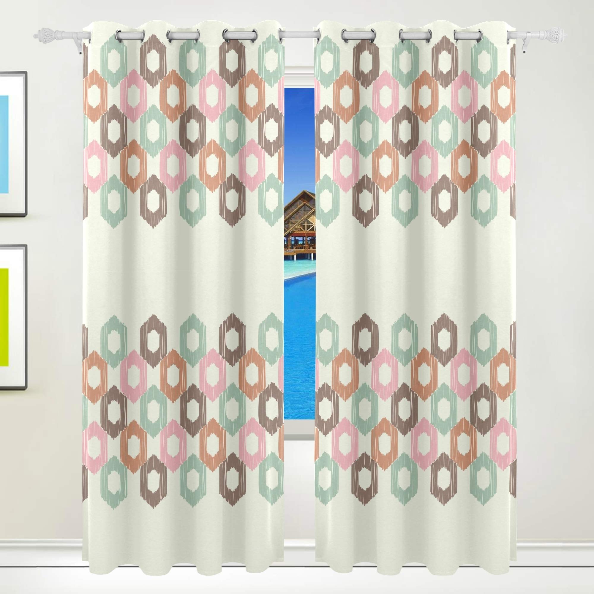Blackout Curtains 2 Panels - MNSRUU Room Darkening Window Drapes with Grommets, 72 Inch Length, Modern Abstract Geometric Pattern for Bedroom & Living Room - Perfect for Light Blocking, Privacy & Home Decor