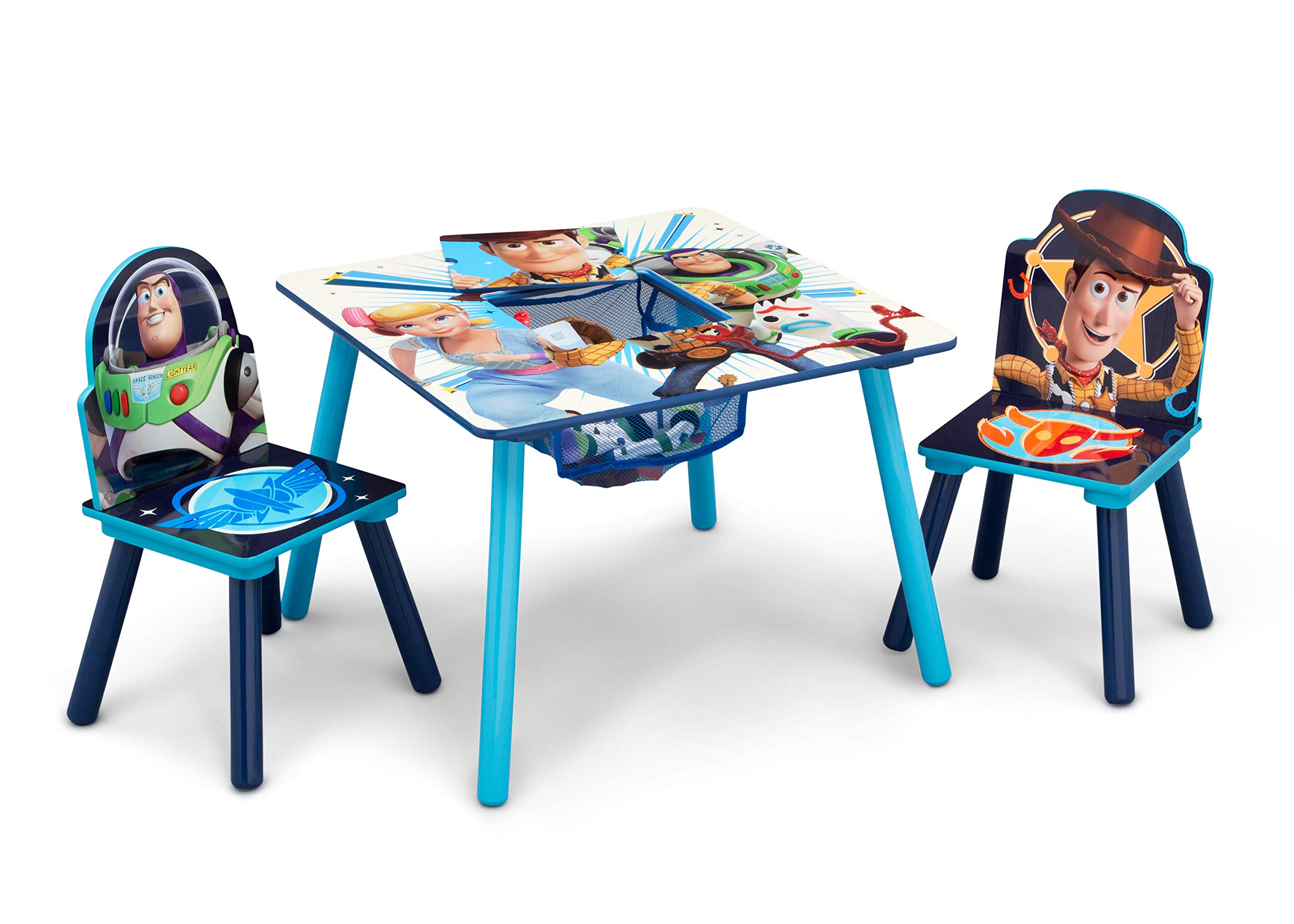 Delta Children Toy Story 4 Kids Table and Chair Set with Storage (2 Chairs Included) & 6-Bin Toy Organizer - Perfect for Arts & Crafts, Homeschooling, Homework, Playroom & Preschool Activities