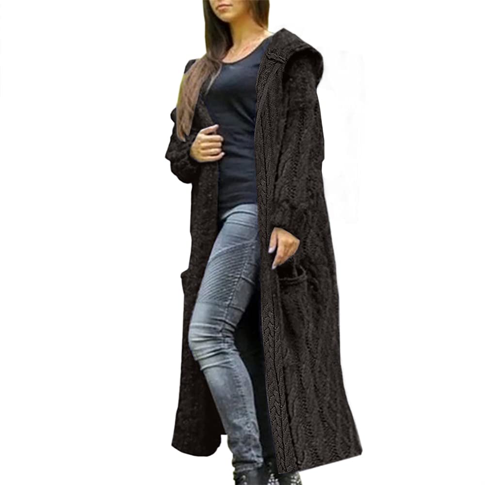 Fisoew Women's Hooded Long Cardigan Sweater - Thick Winter Coat for Women | Cozy Oversized Open Front Cardigan for Casual Outfits, Layering & Cold Weather