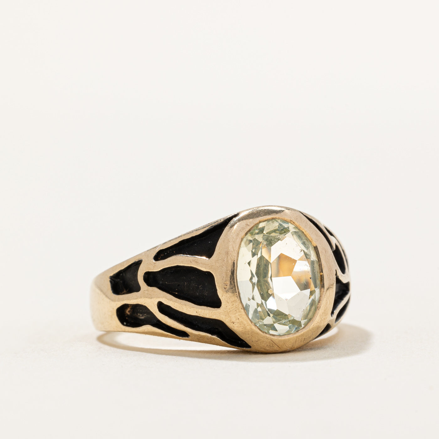 Exquisite Bezel Set Synthetic Spinel & Enamel Cocktail Ring - 2.15ct Oval Cut Gemstone | Size 9 | Vintage Inspired Jewelry for Women | Perfect for Evening Parties, Date Nights & Special Occasions