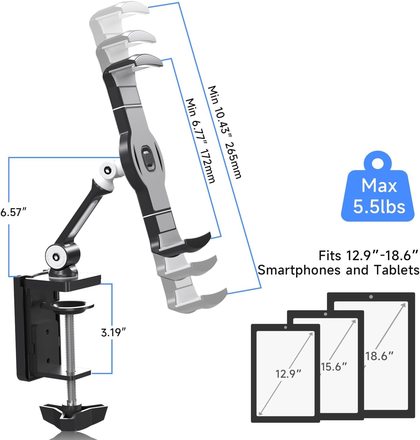 Suptek Adjustable Aluminum Alloy Tablet Stand for iPad 10/9th Gen, iPad Pro 12.9/13, 12.9-18.6