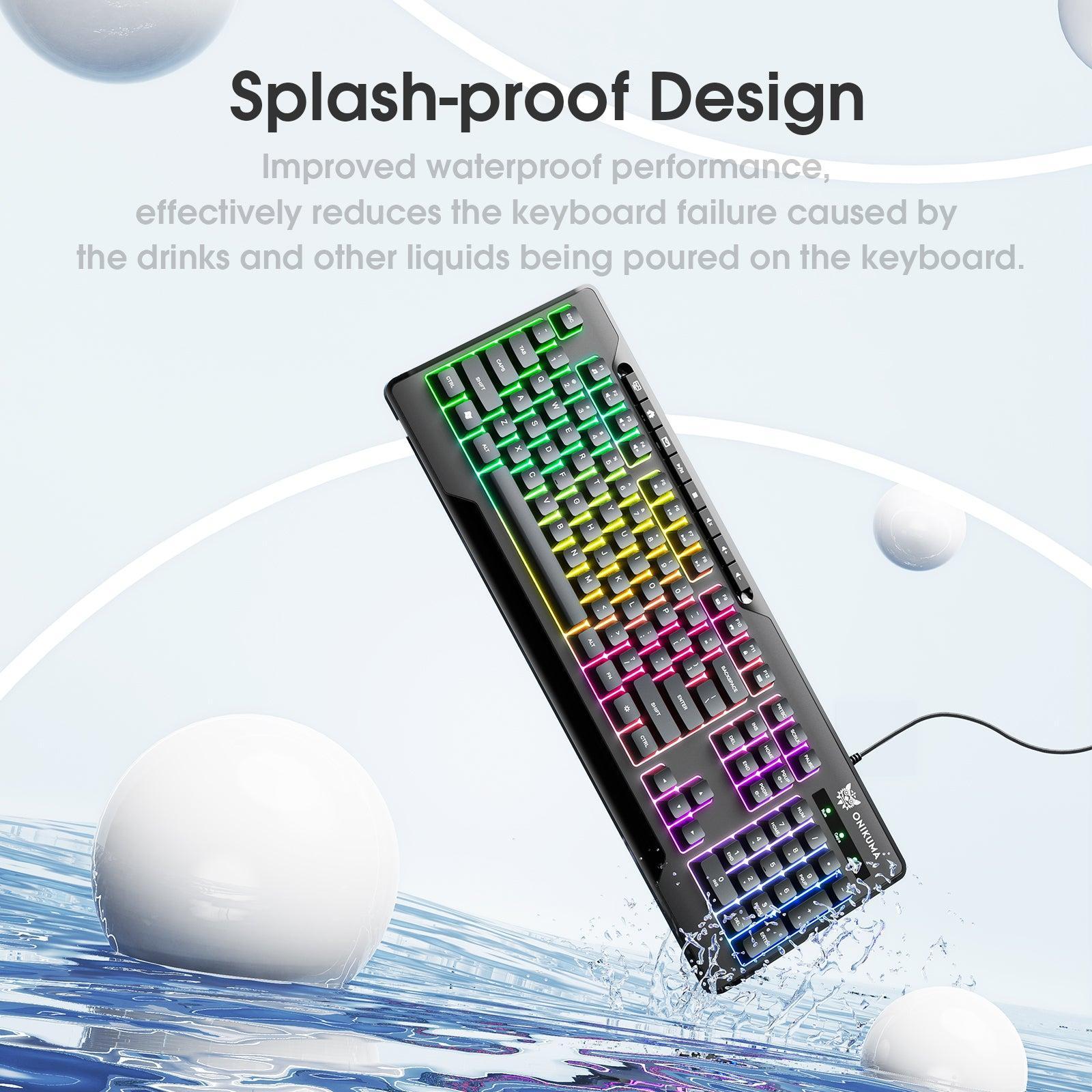 ONIKUMA G32 Matte Black Wired Gaming Keyboard with RGB Backlight - Mechanical Feel Keys for PC Gaming, Typing & Office Work