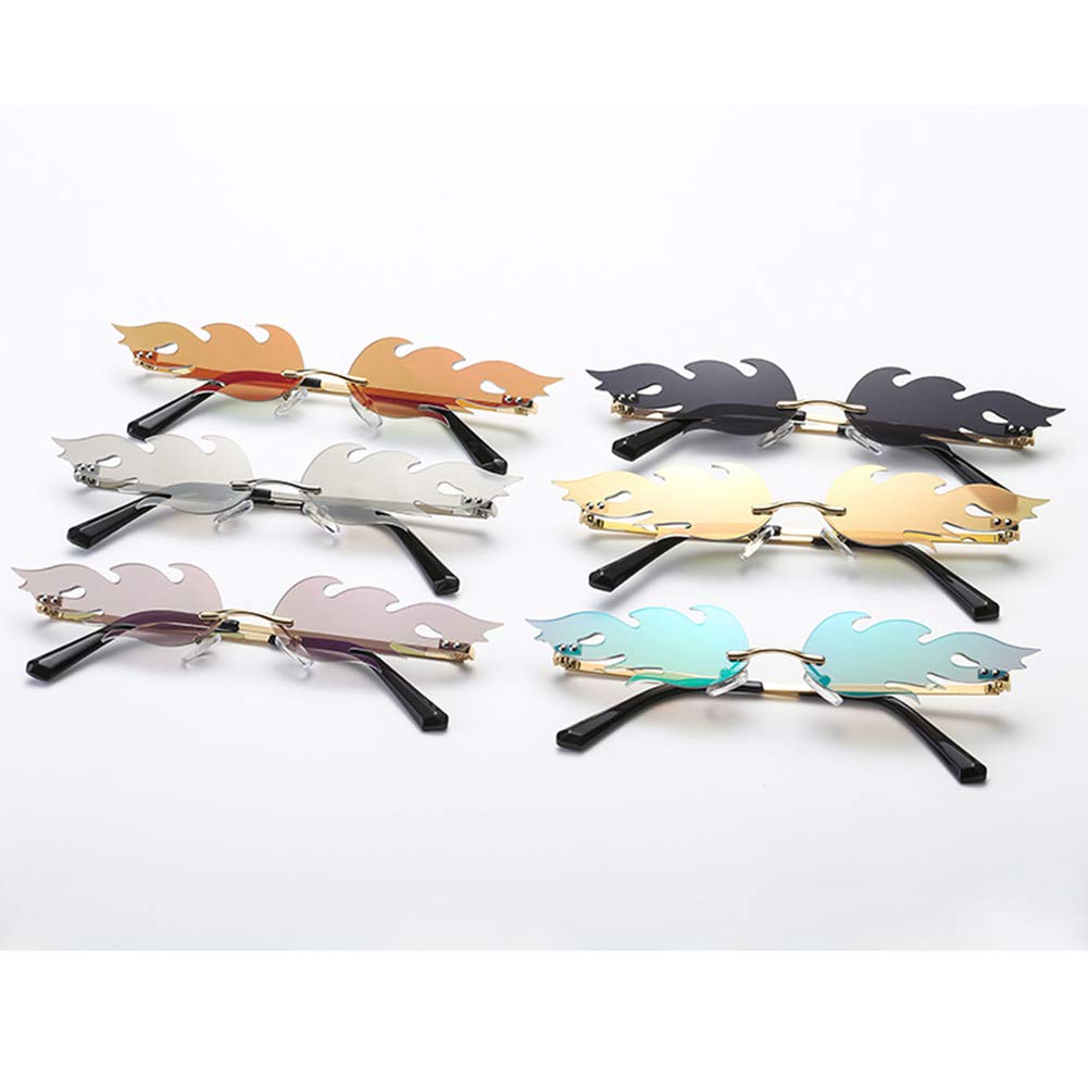 Fire Flame Sunglasses Unisex Rimless Wave Glasses - Stylish UV Protection Eyewear for Party, Beach, and Outdoor Adventures