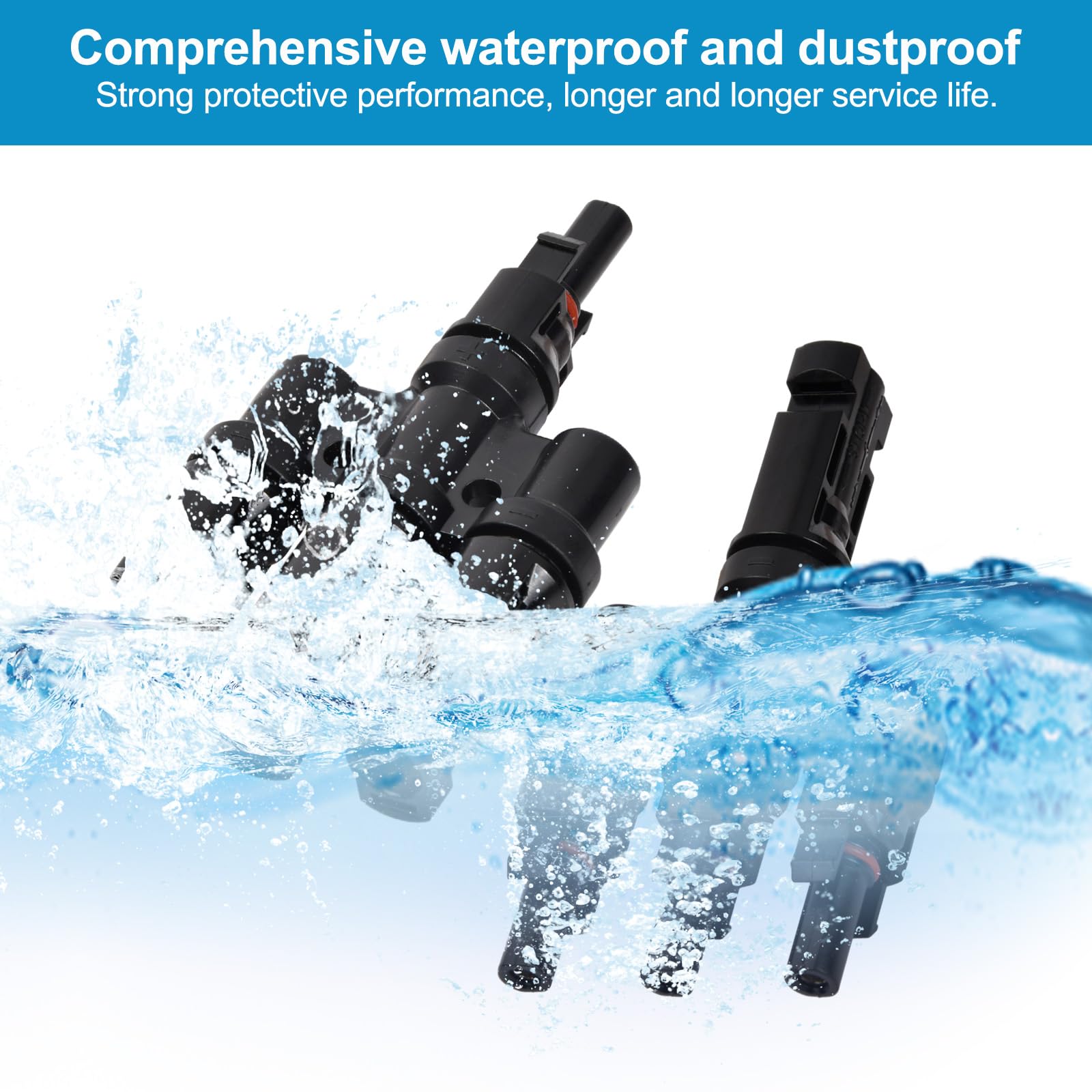 Kioiner 1 Pair Solar Panel Connectors - MC4 T Branch Connectors (MFFF/FMMM) for 3 to 1 Parallel Connection | Waterproof Photovoltaic Cable Connectors for Solar Panel Arrays | Ideal for RV, Off-Grid & Home Solar Systems