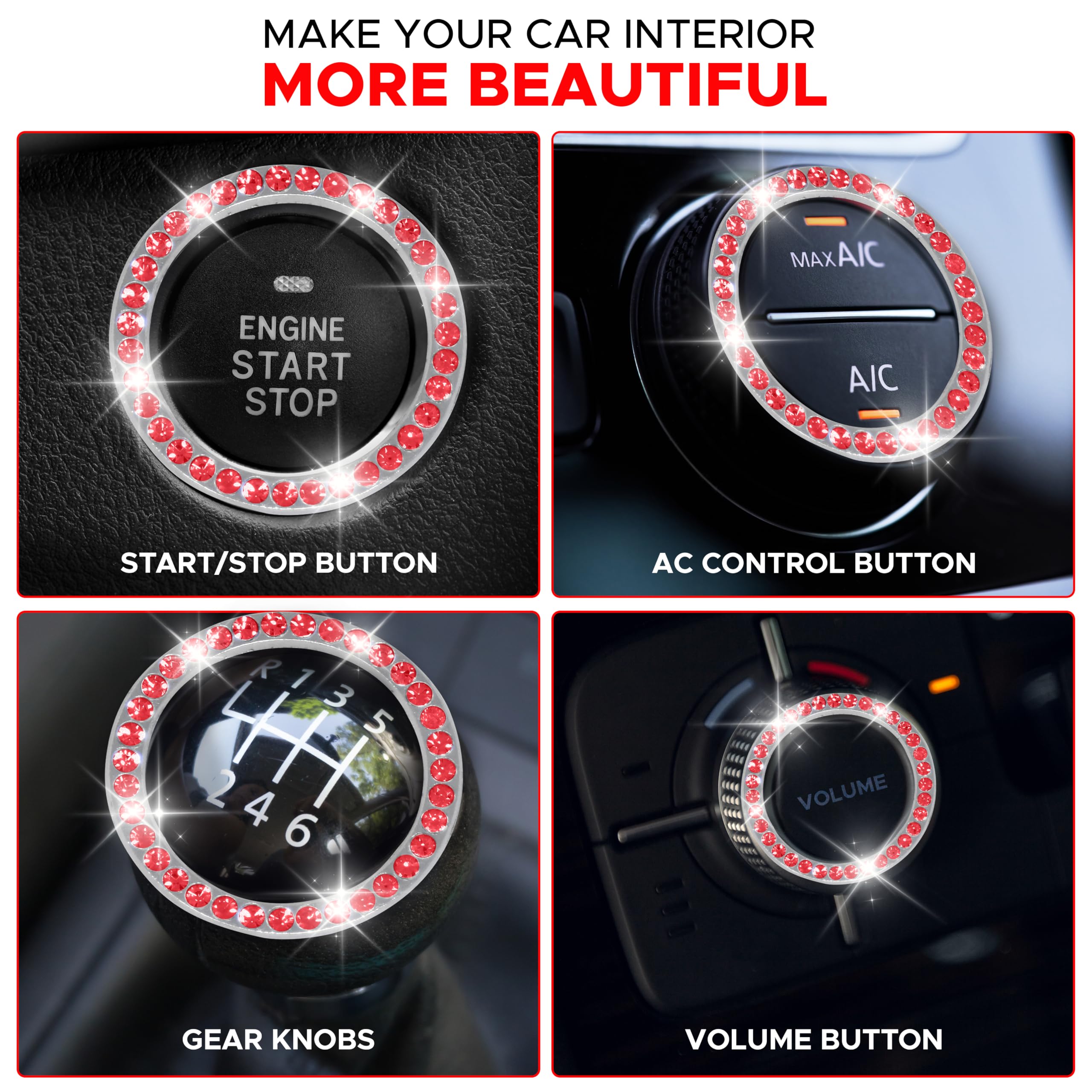 EcoNour 2-Pack Anti-Slip Car Cup Coasters with Rhinestone Push Start Button Bling Ring (1 Pack) | Crystal Decor Coasters for Women | Perfect for Cars, Trucks & RVs | Keep Your Vehicle Clean & Stylish While Driving