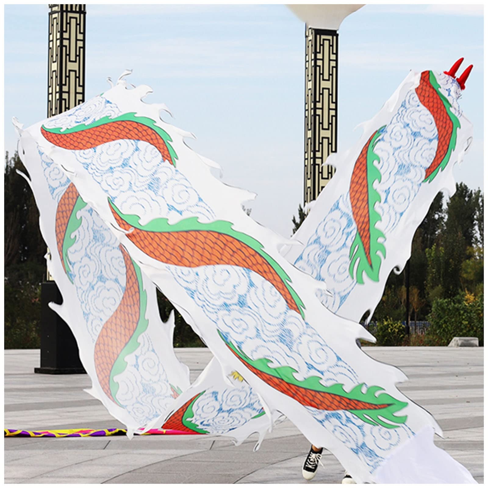 Dragon Dance Fitness Flowing Ribbon Streamer for Exercise - 8m/26ft White - Arm Workout for Adults, Seniors & Teens - Fun Parent-Child Activity & Entertainment Equipment - Perfect for Outdoor Play, Dance Performances & Fitness Routines