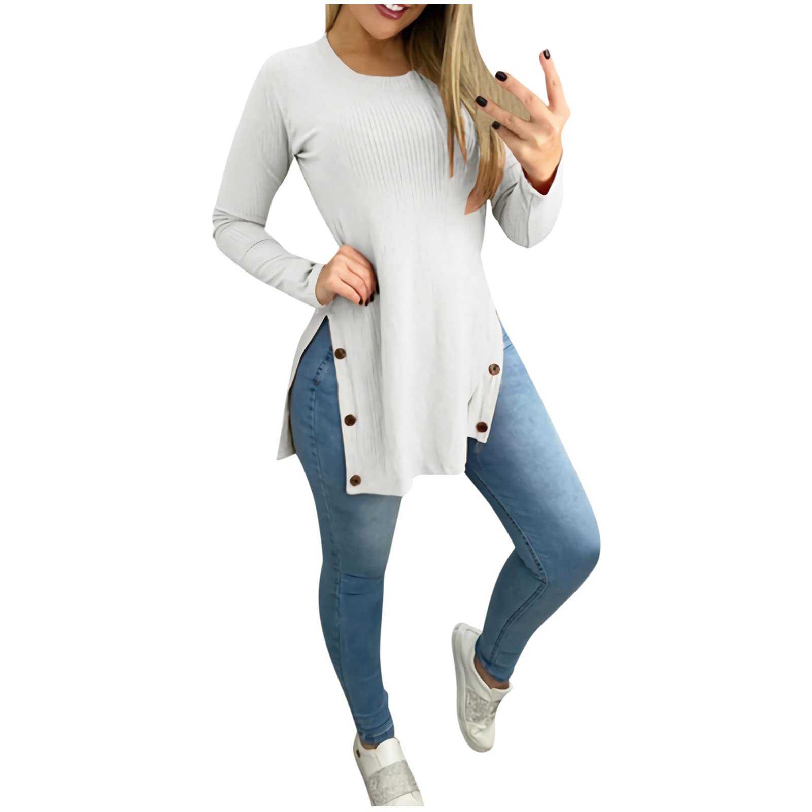 Plus Size Women's Long Sleeve Button Down Tunic Shirt - White L - Casual & Christmas Holiday Tops for Women | Perfect for Office Wear, Summer Fashion & Holiday Parties
