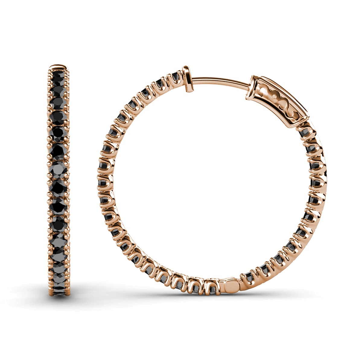 Black Diamond 2mm Inside-Out Hoop Earrings 1.89ctw 14K Rose Gold - Elegant Dangle Earrings for Women, Perfect for Parties, Weddings & Everyday Wear