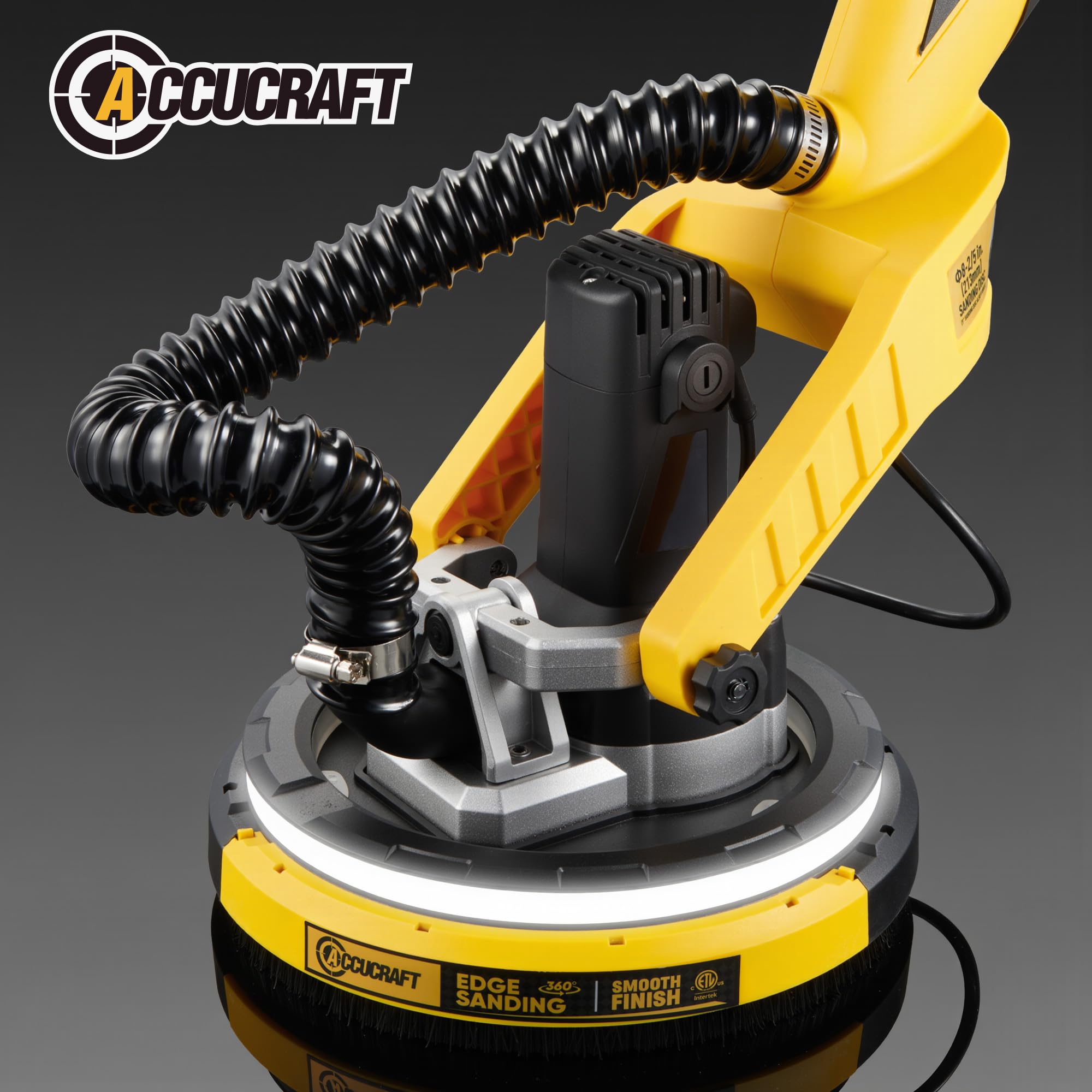 Powerful Electric Drywall Sander with Vacuum - Auto Dust Absorption, Dust-Free Design, 7 Variable Speeds (900-1800 RPM), 26' Power Cord & LED Light - Perfect for Popcorn Ceiling Removal, Wall Smoothing, and Home Renovation Projects