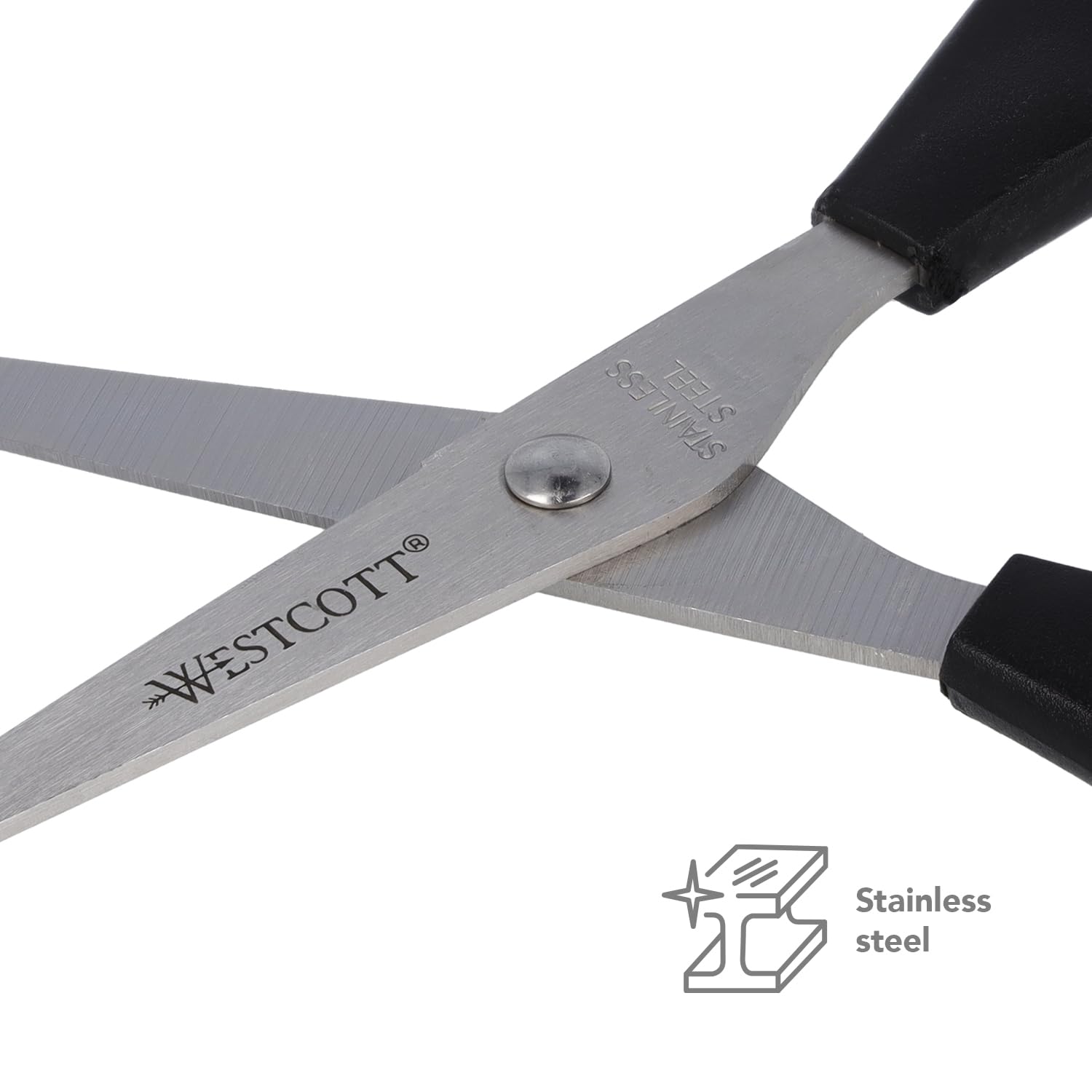 Westcott 5-Inch Stainless Steel Scissors with Black Plastic Handles - Ultra Sharp Blades for Office, Home & Craft Use - Perfect for Paper Cutting, Fabric, DIY Projects & Everyday Household Tasks - Model E-31150 00