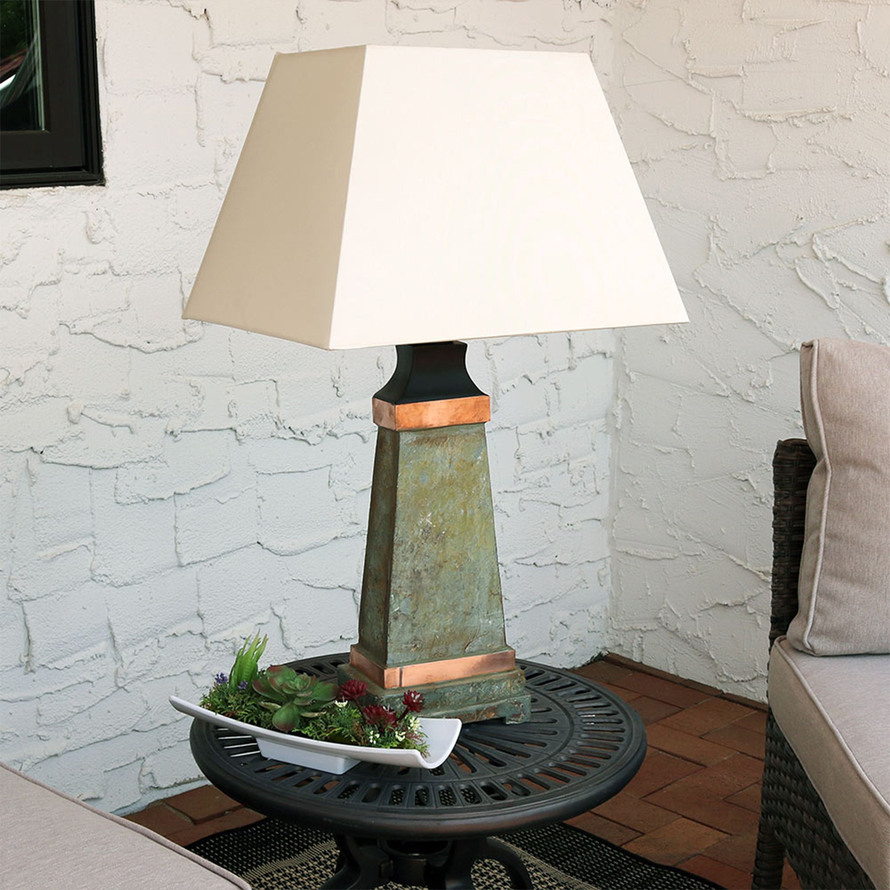 Sunnydaze Copper Trimmed Slate Outdoor Table Lamp - 30 Inch Height - Weather-Resistant Patio Lighting for Garden, Porch & Backyard Decor