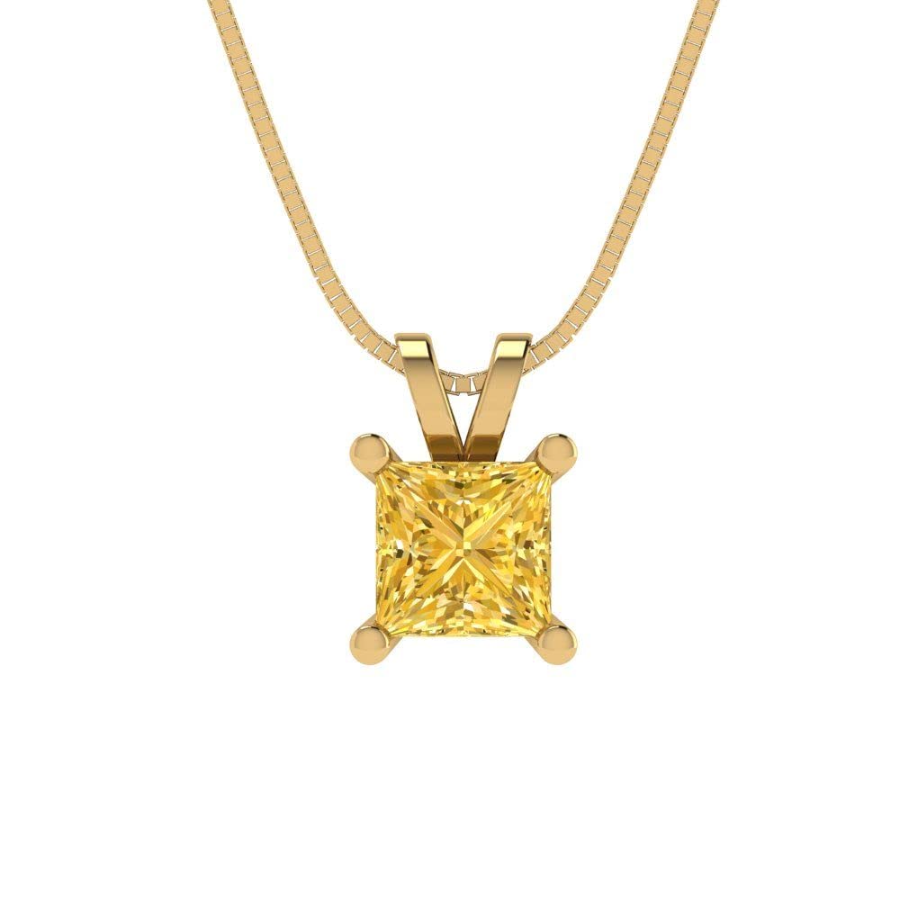 3.0ct Natural Yellow Citrine Princess Cut Pendant Necklace - 18K Gold Chain for Gifts & Special Occasions