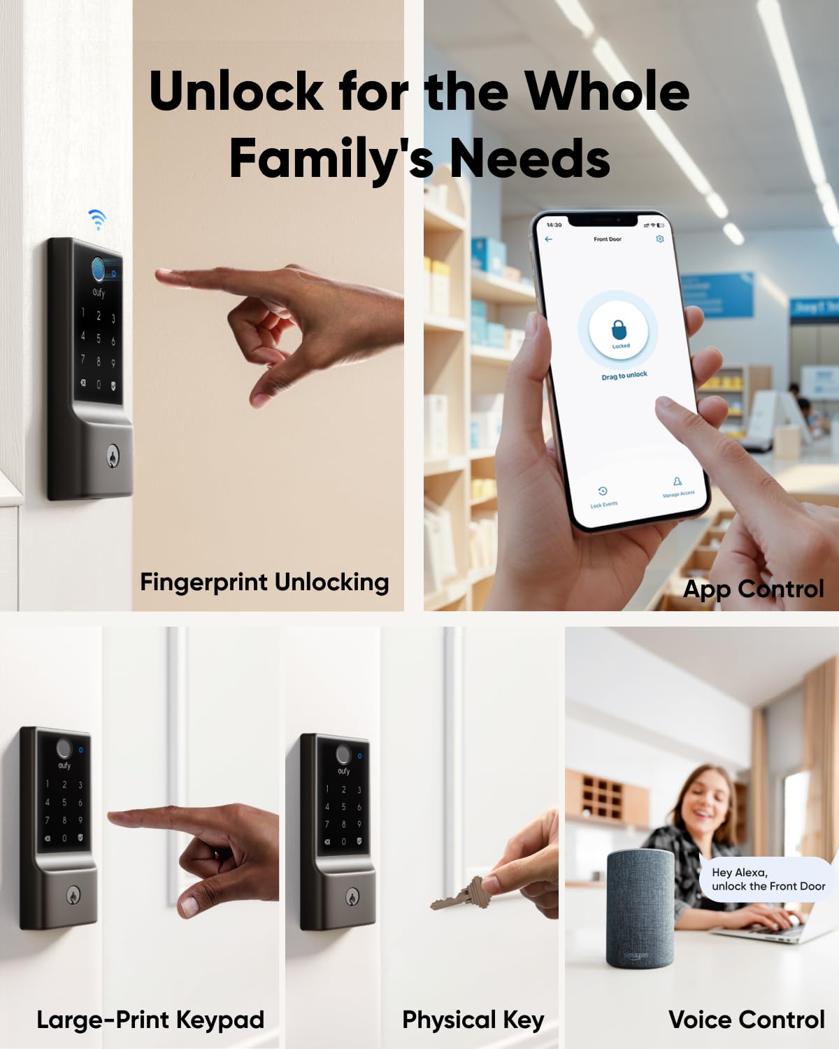 eufy Security Smart Lock E30 - Keyless Fingerprint Entry Deadbolt with Built-in Wi-Fi | Compatible with Apple Home, Alexa & Google Assistant | Smart Door Lock for Front/Back Doors | Perfect for Home Security & Smart Home Automation
